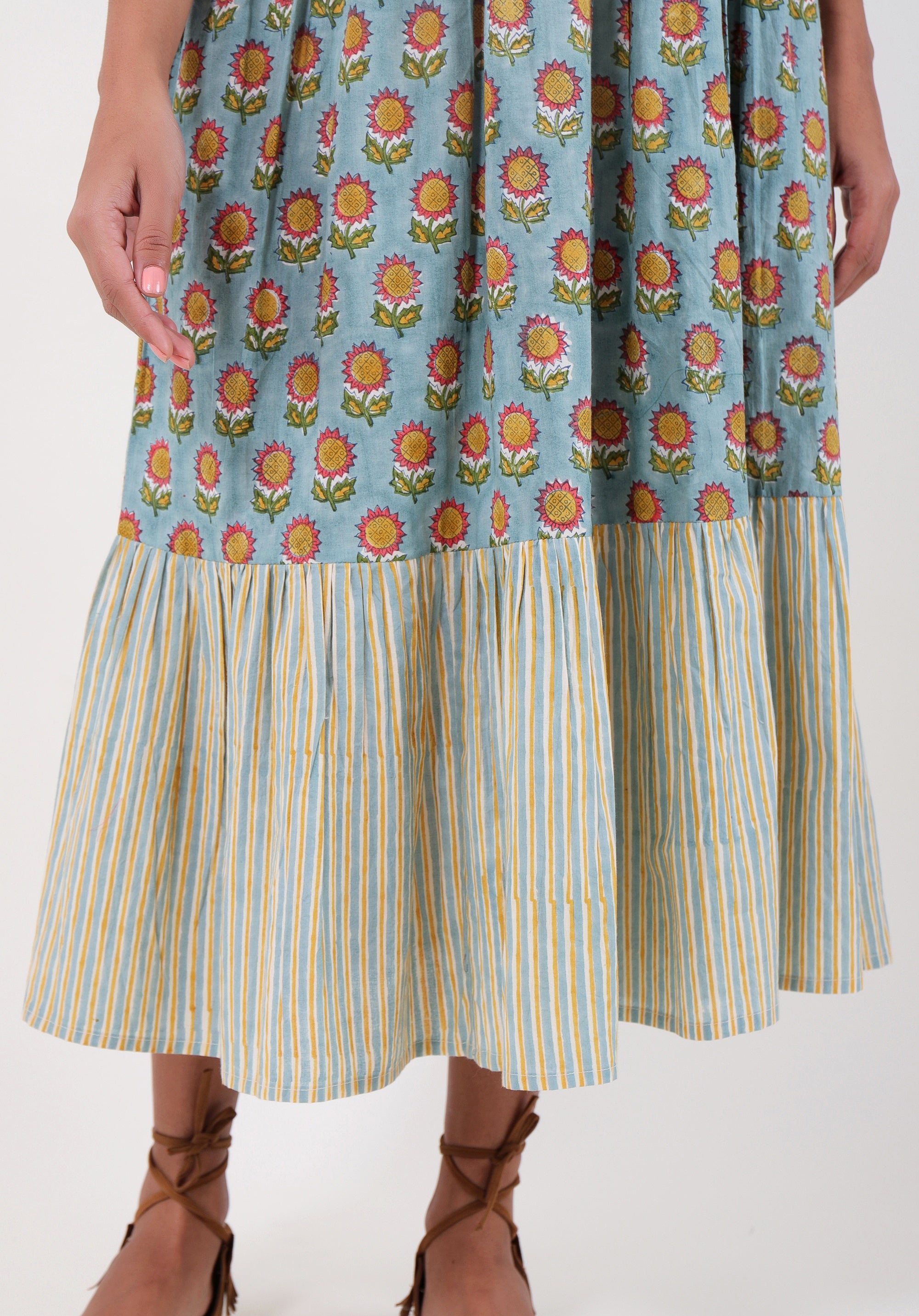 Women Printed dress Divya Sunflower Blue.