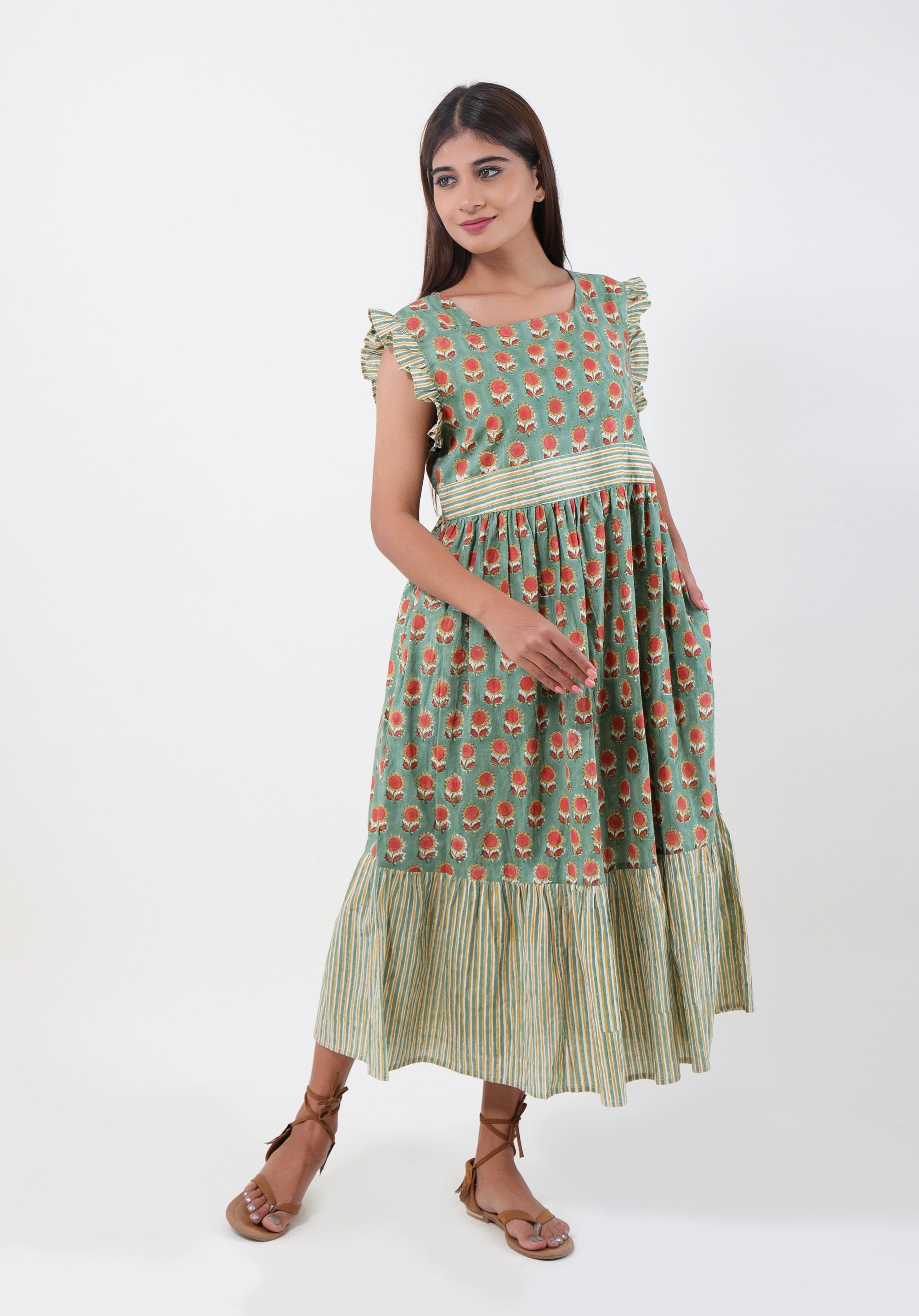 Women Printed dress Divya Sunflower Green