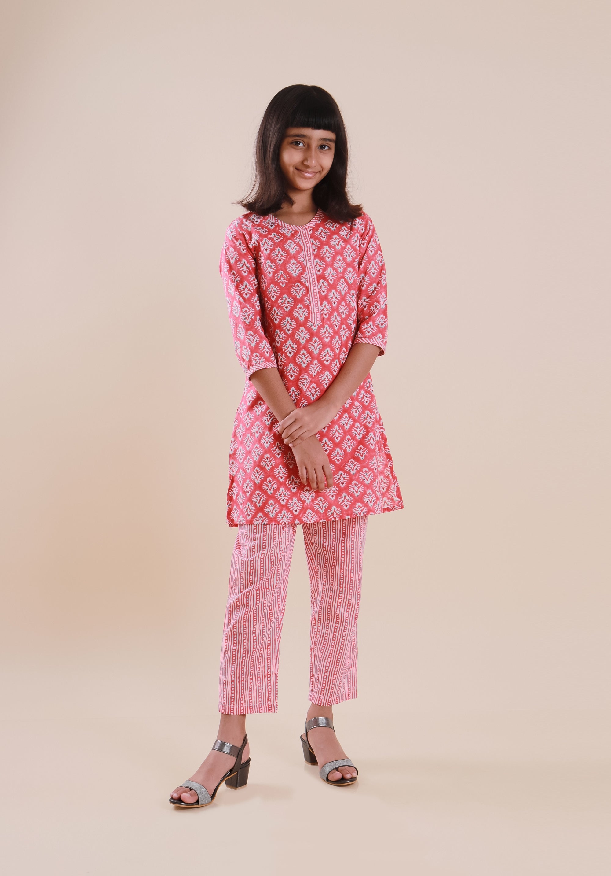 Girls Block Printed Kurta Set