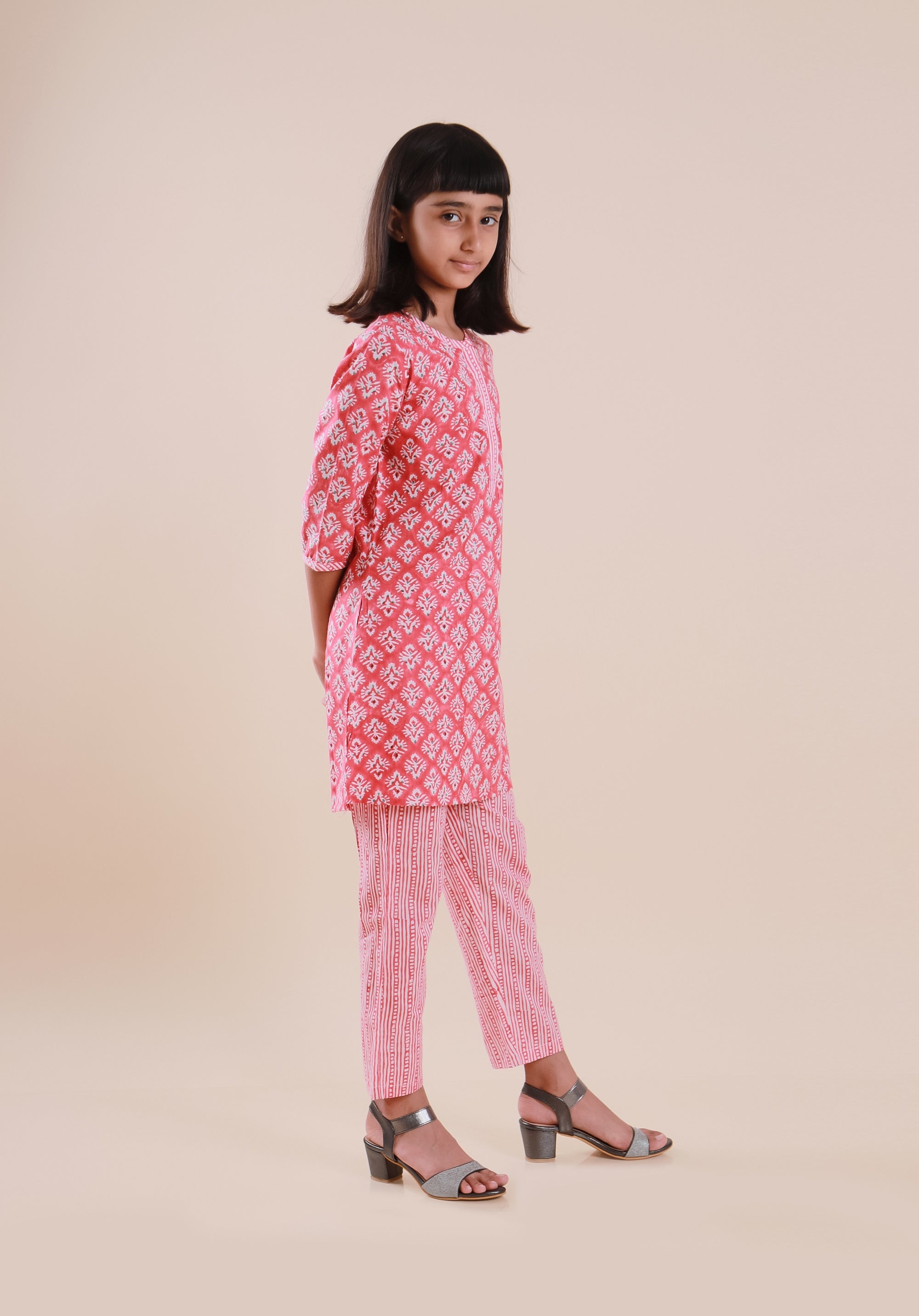 Girls Block Printed Kurta Set