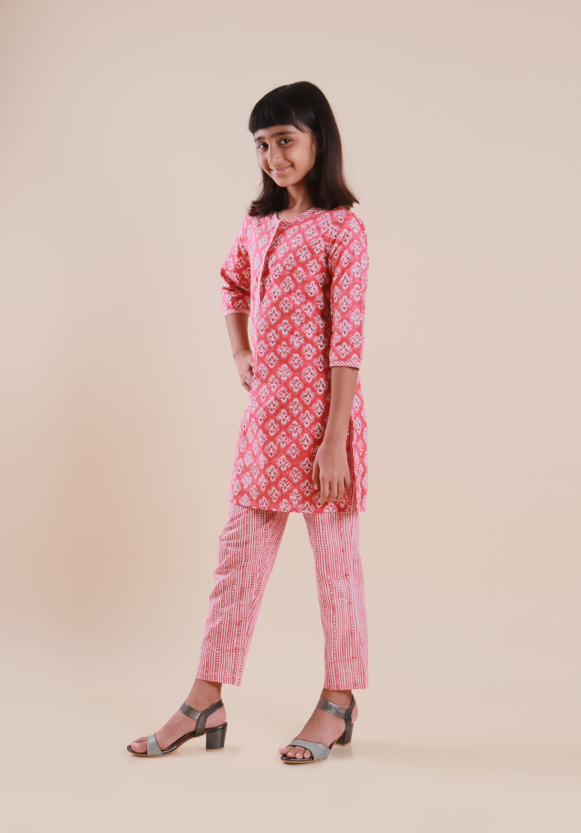 Girls Block Printed Kurta Set