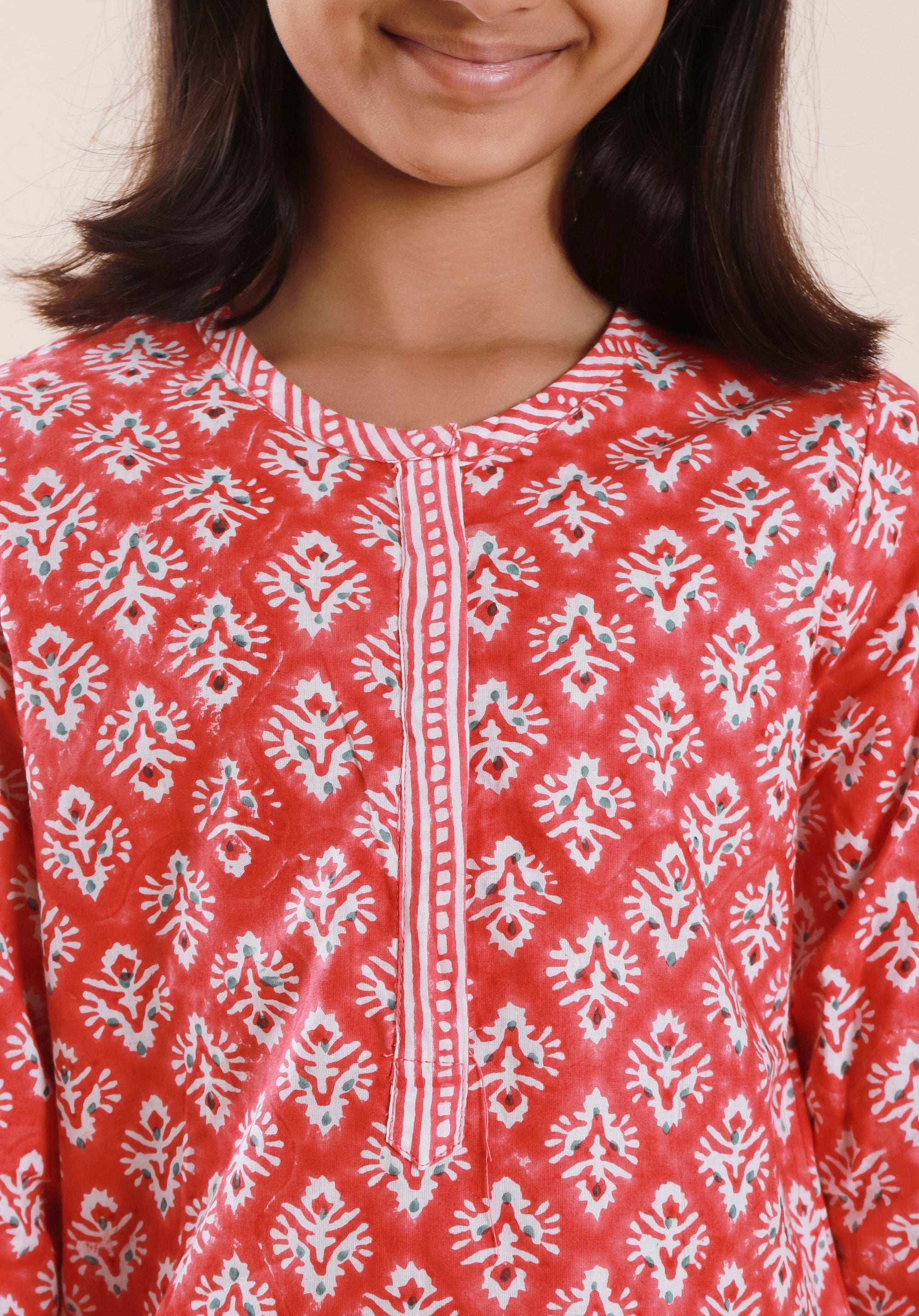 Girls Block Printed Kurta Set