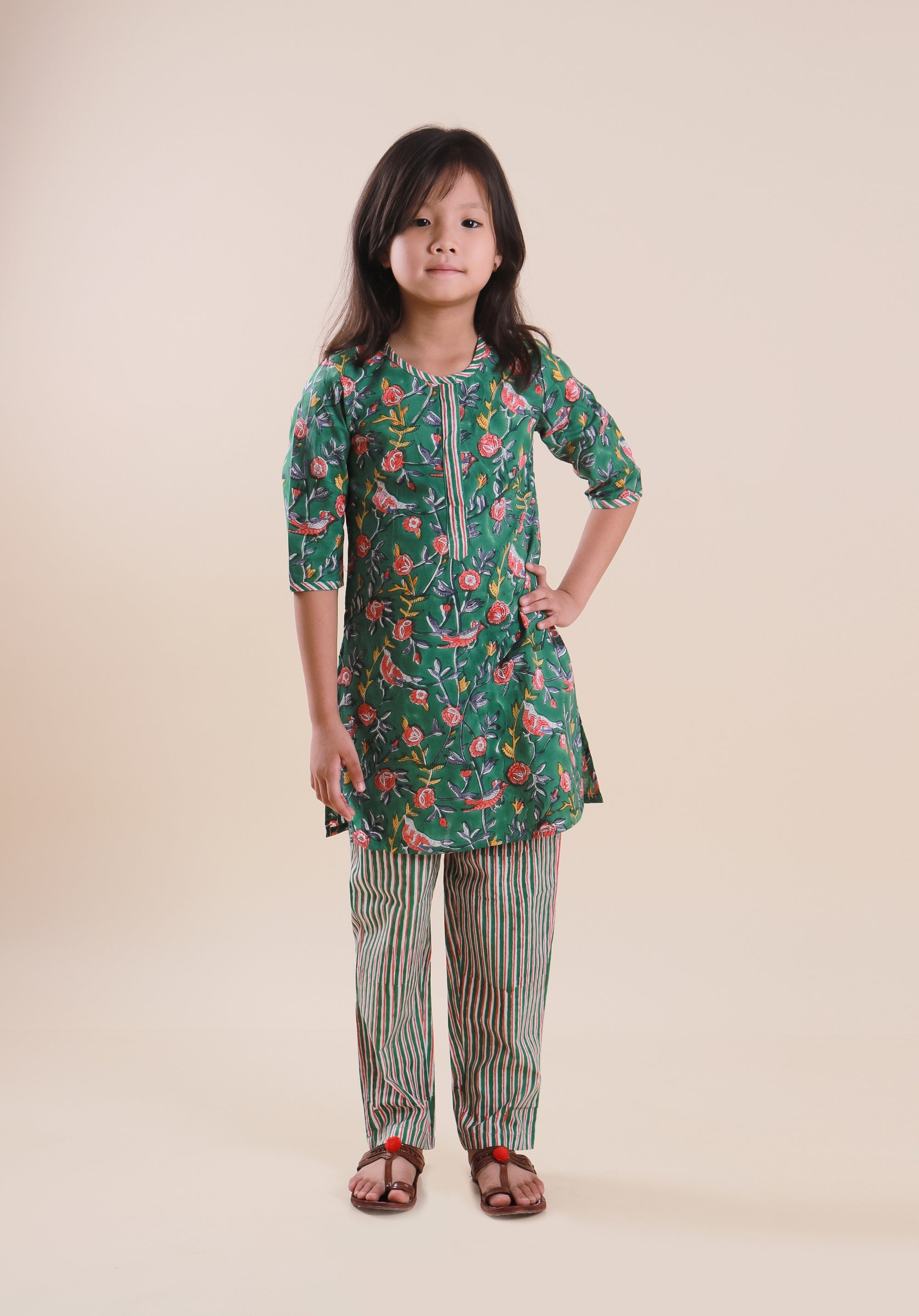 Girls Block Printed Kurta Set