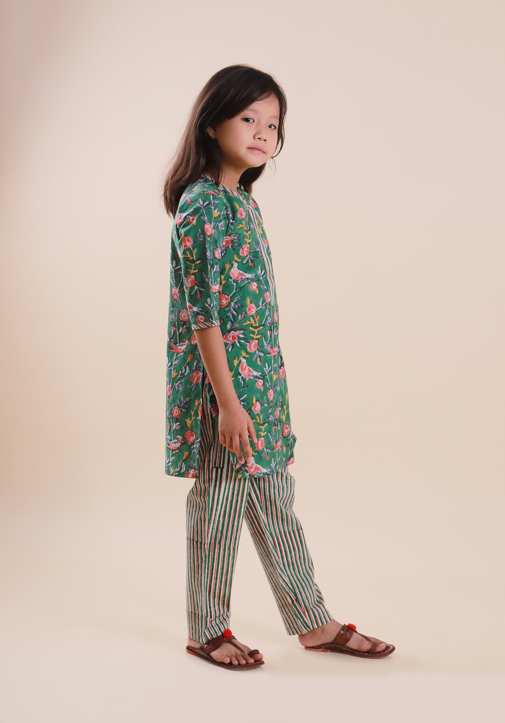 Girls Block Printed Kurta Set