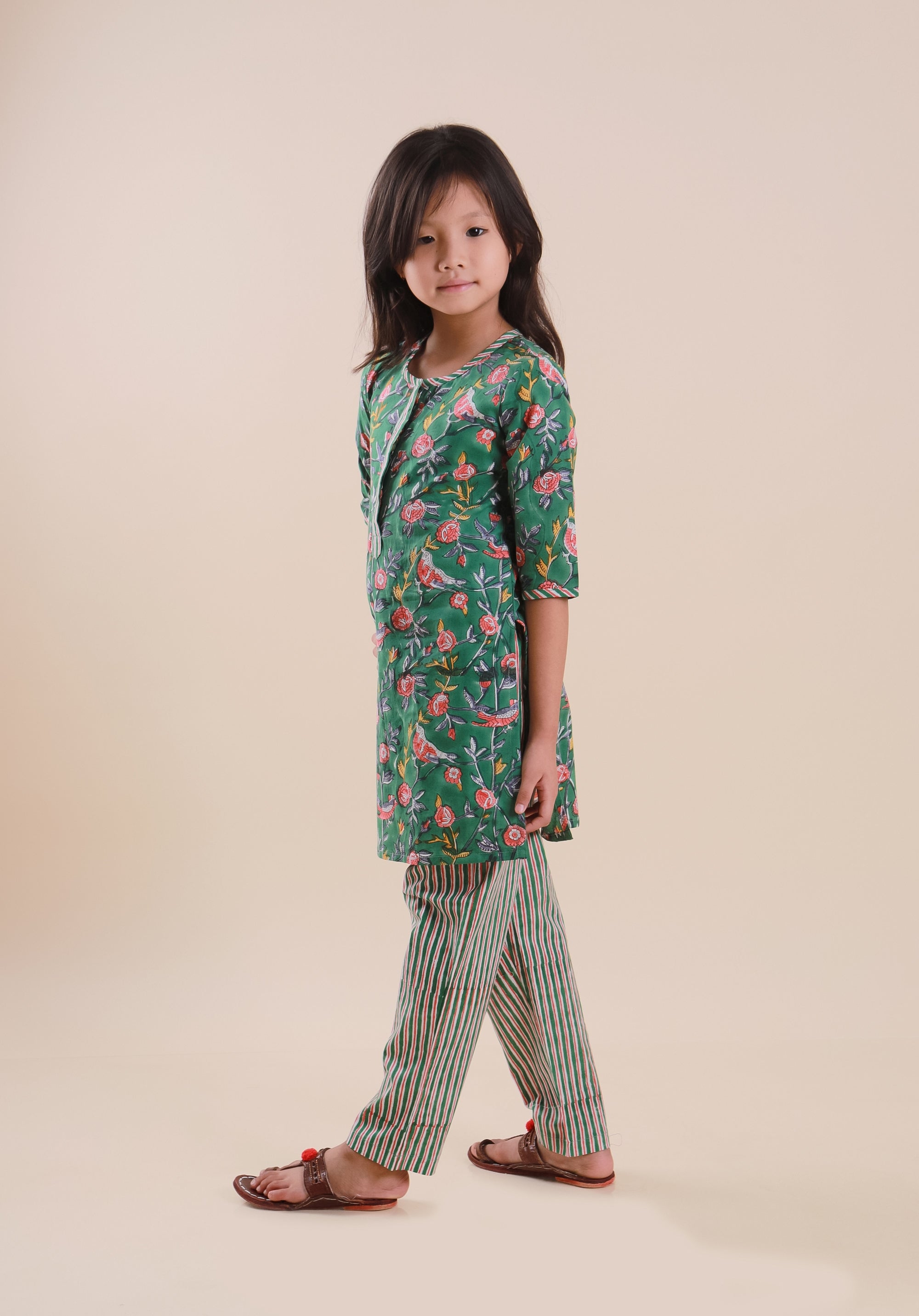 Girls Block Printed Kurta Set