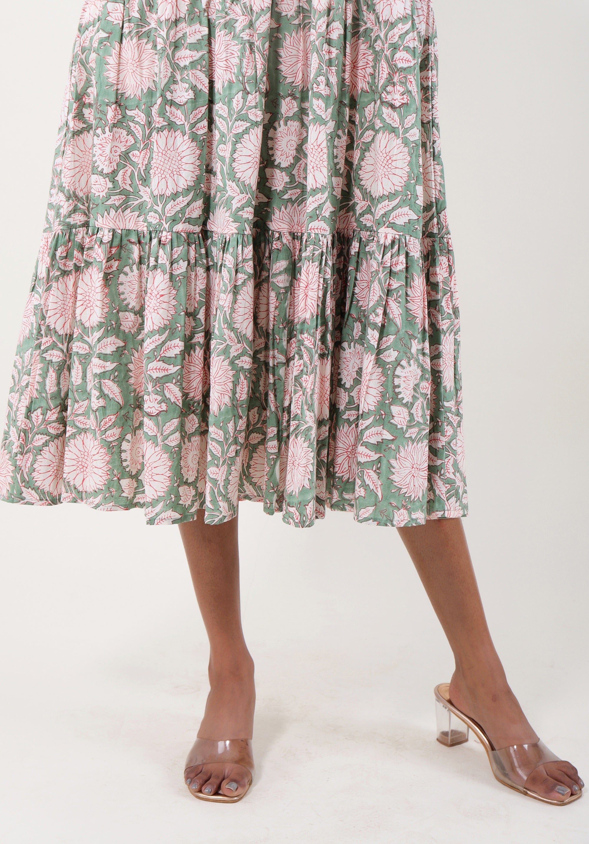 Women Tiered dress Nirmala Floral Green