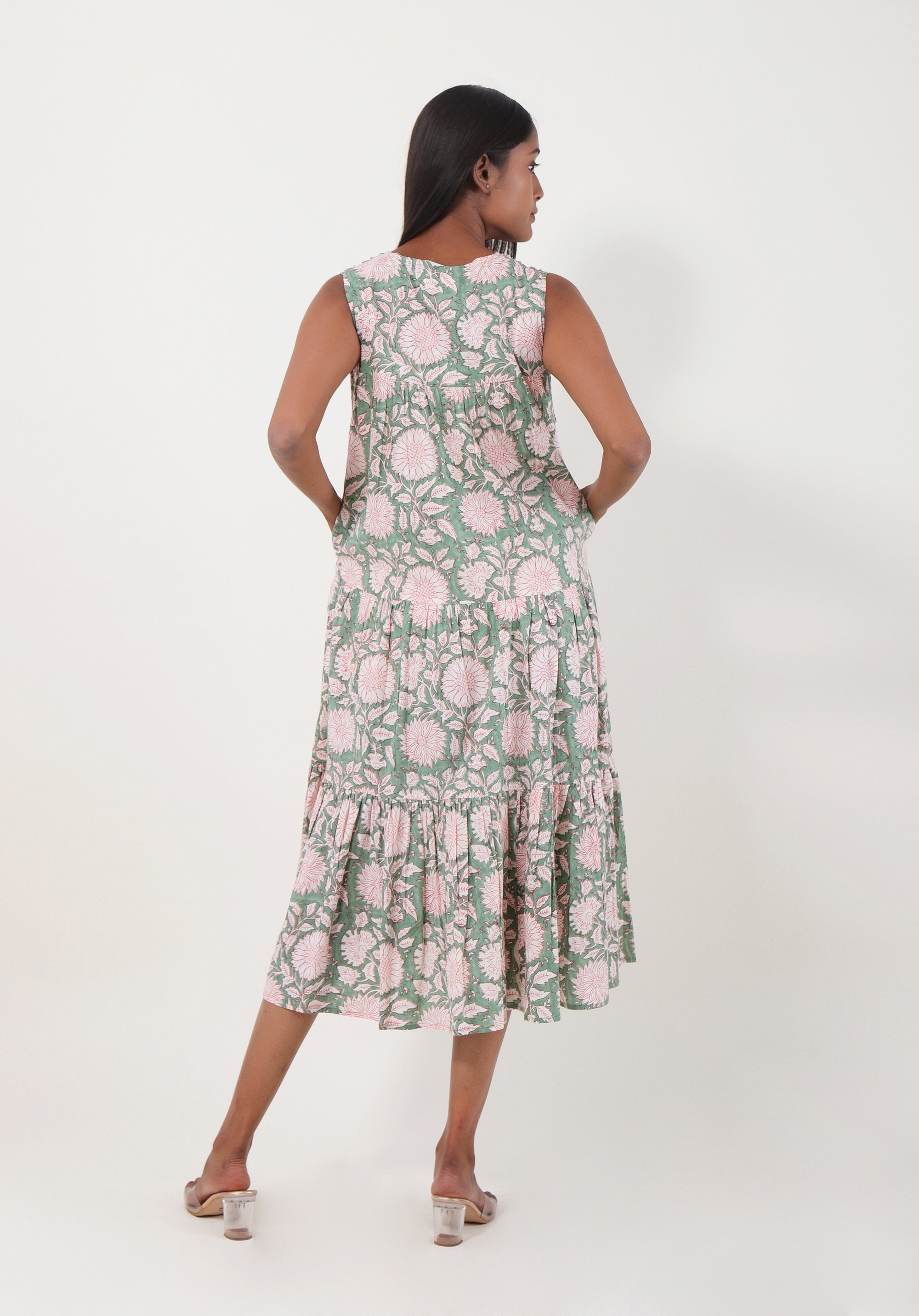 Women Tiered dress Nirmala Floral Green