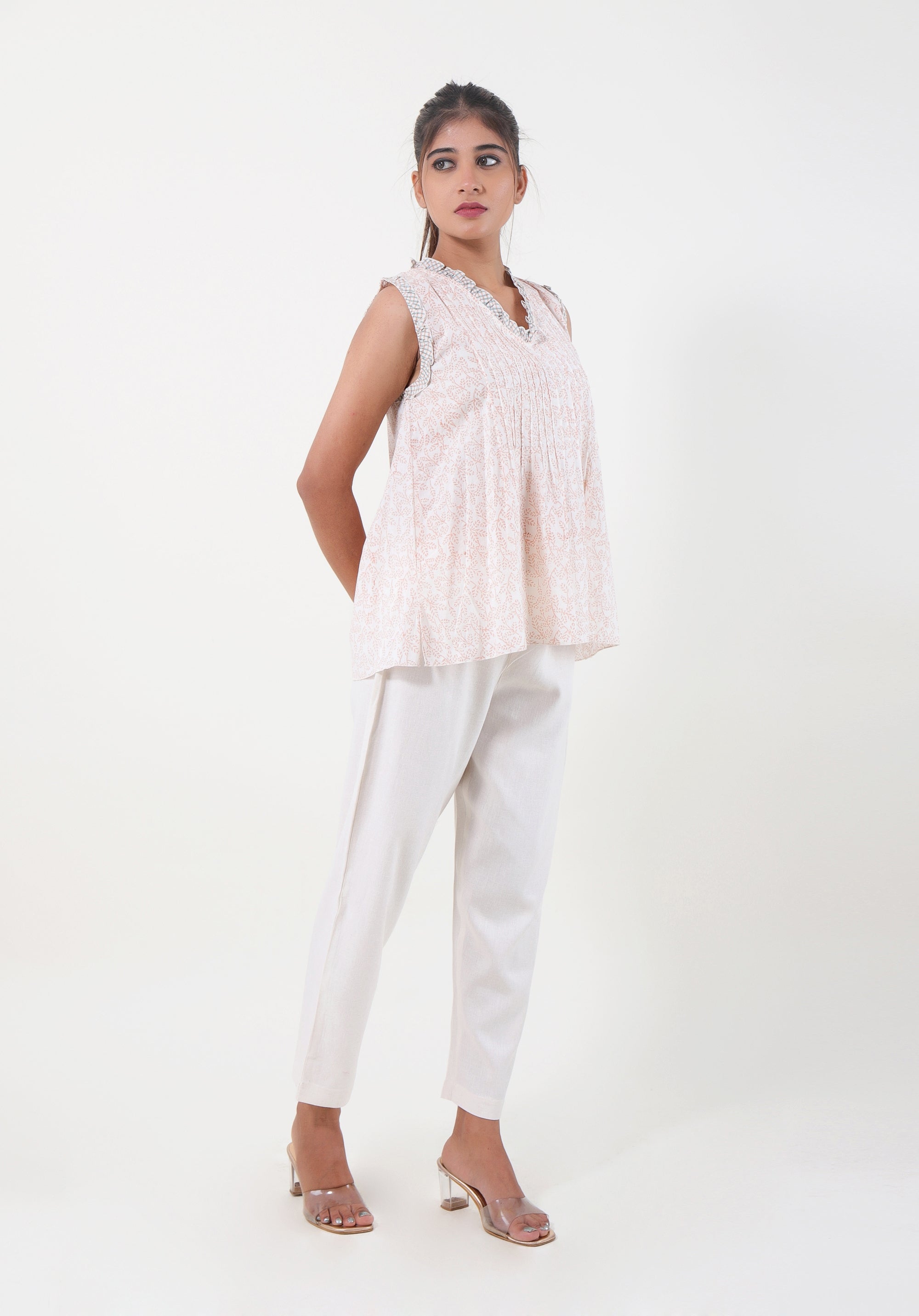 Women Block printed Rama Blouson Top June Peach