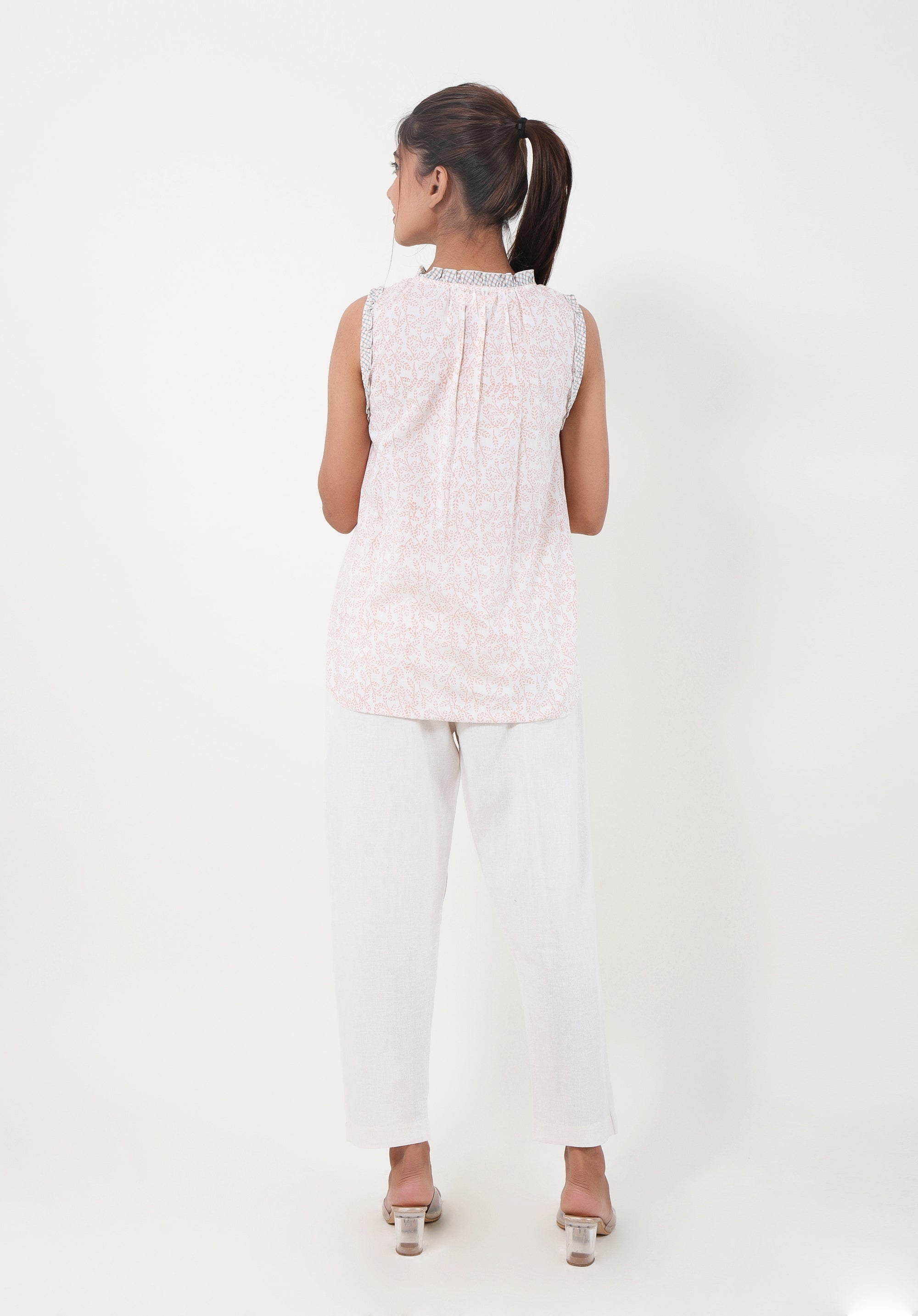 Women Block printed Rama Blouson Top June Peach