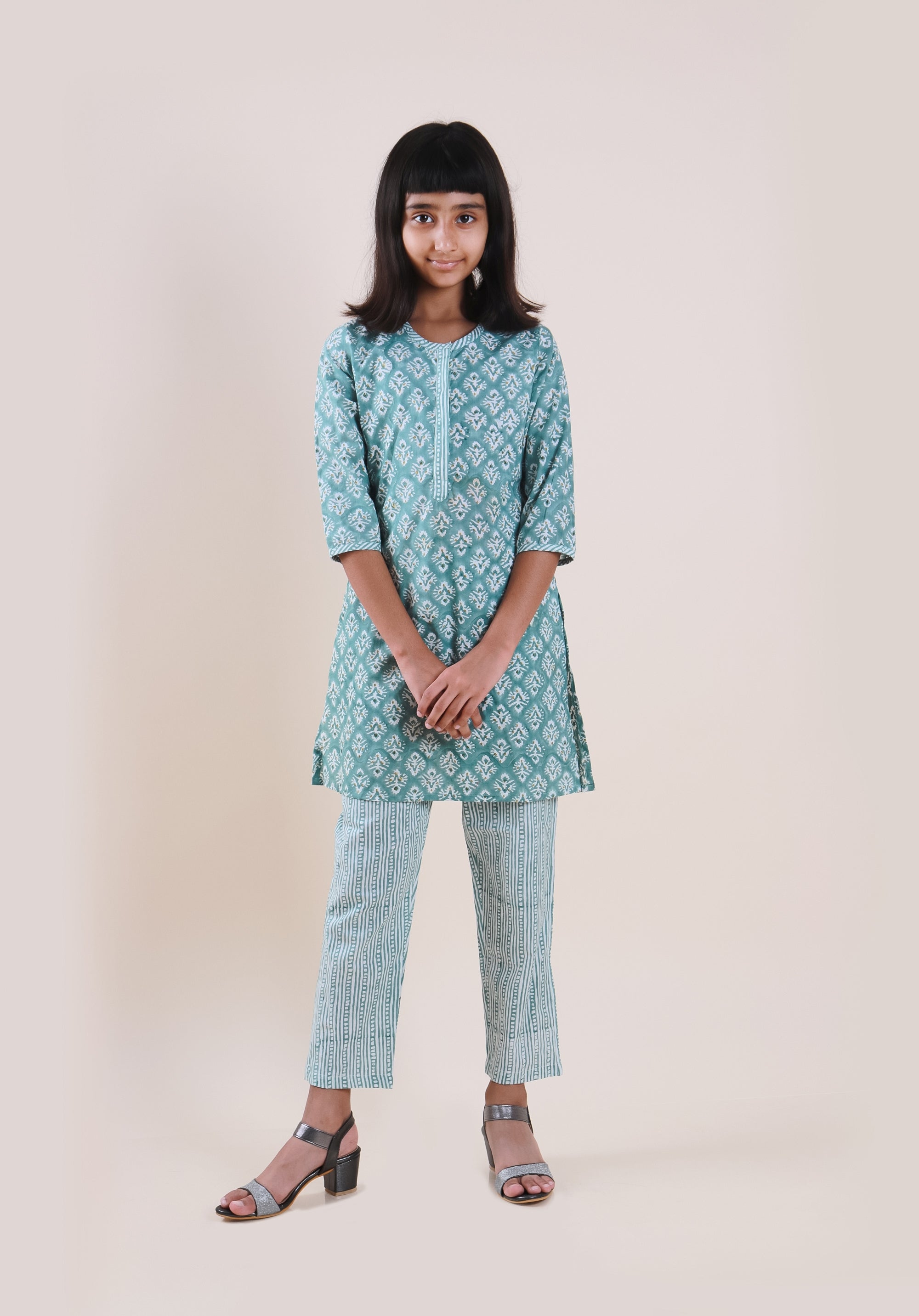 Girls Block Printed Kurta Set