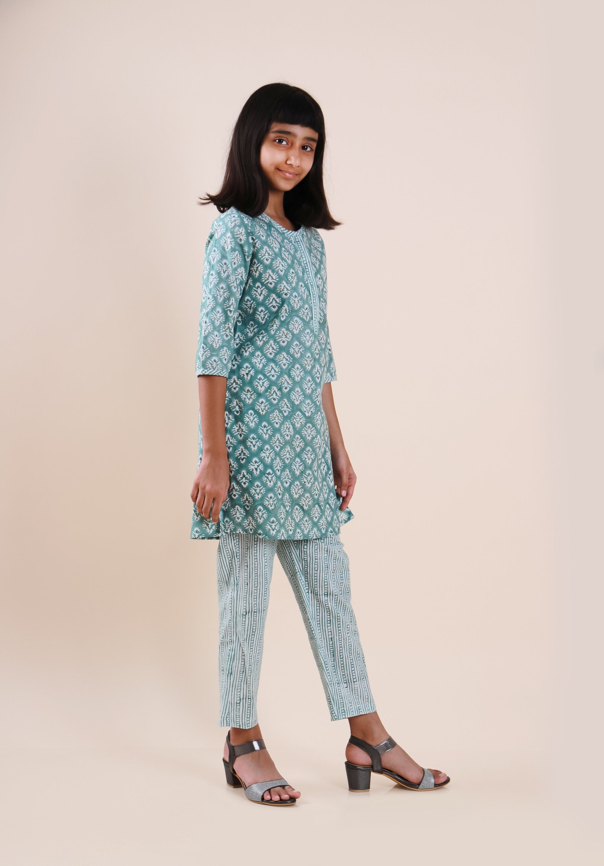 Girls Block Printed Kurta Set