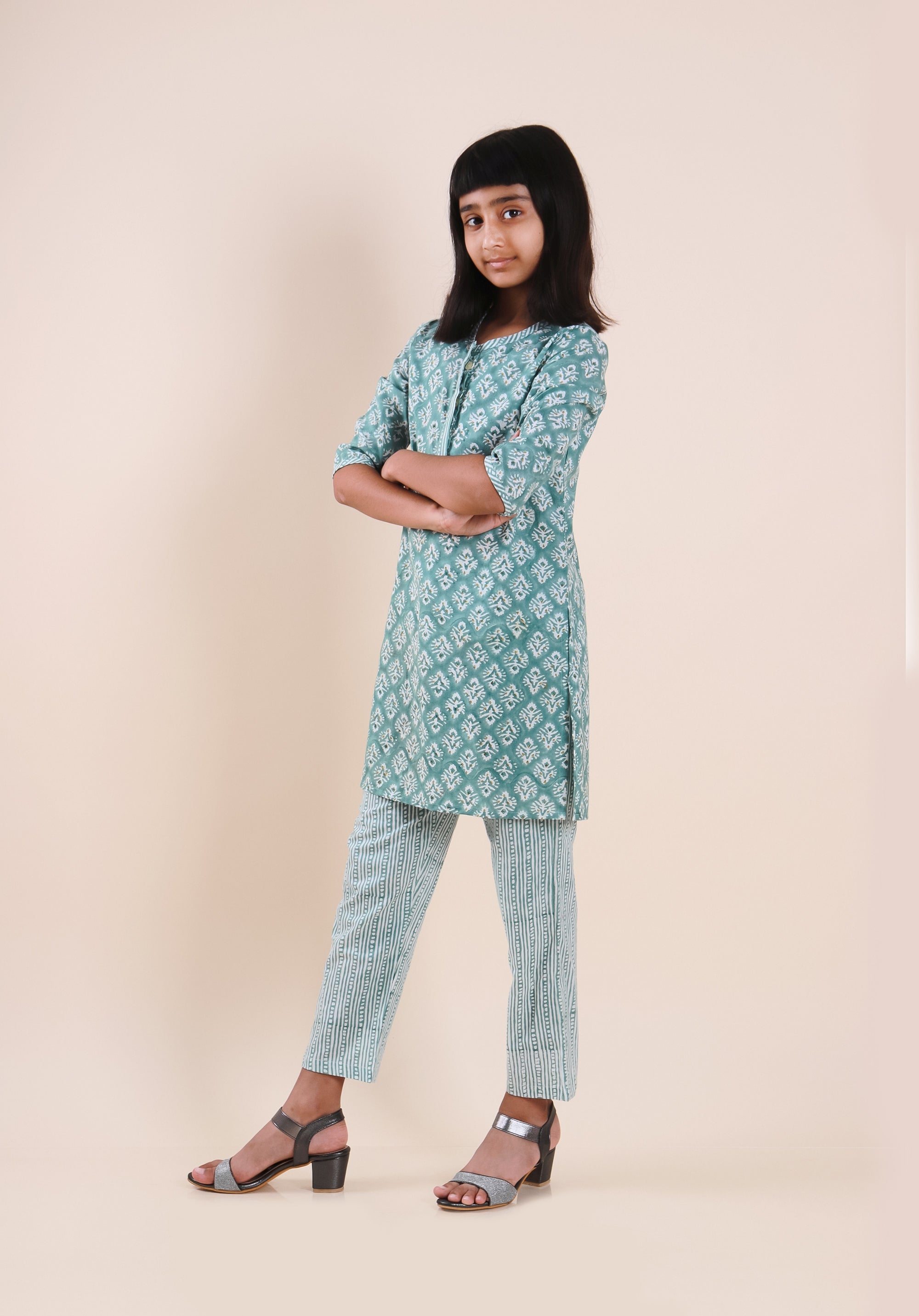 Girls Block Printed Kurta Set