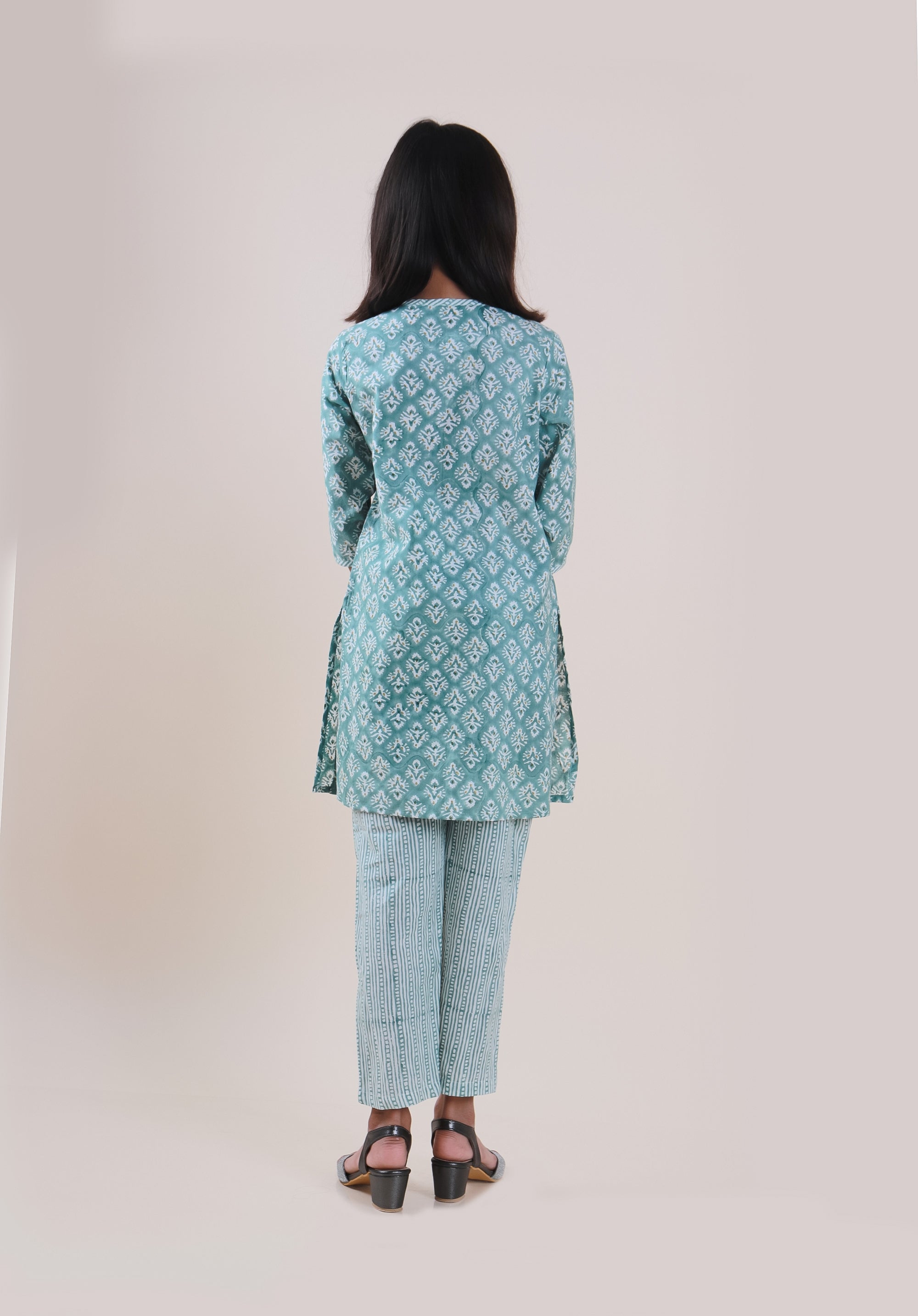 Girls Block Printed Kurta Set