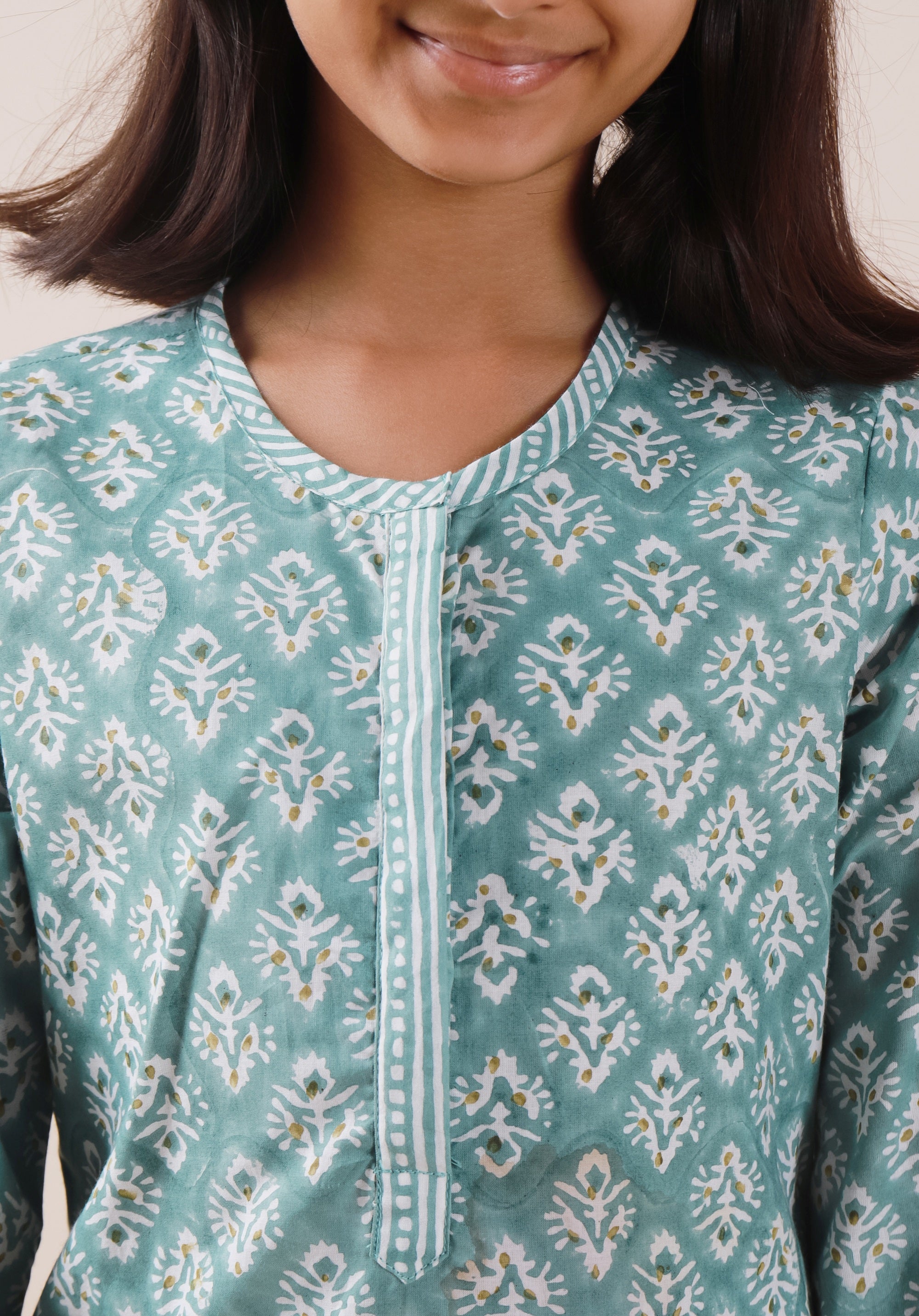 Girls Block Printed Kurta Set