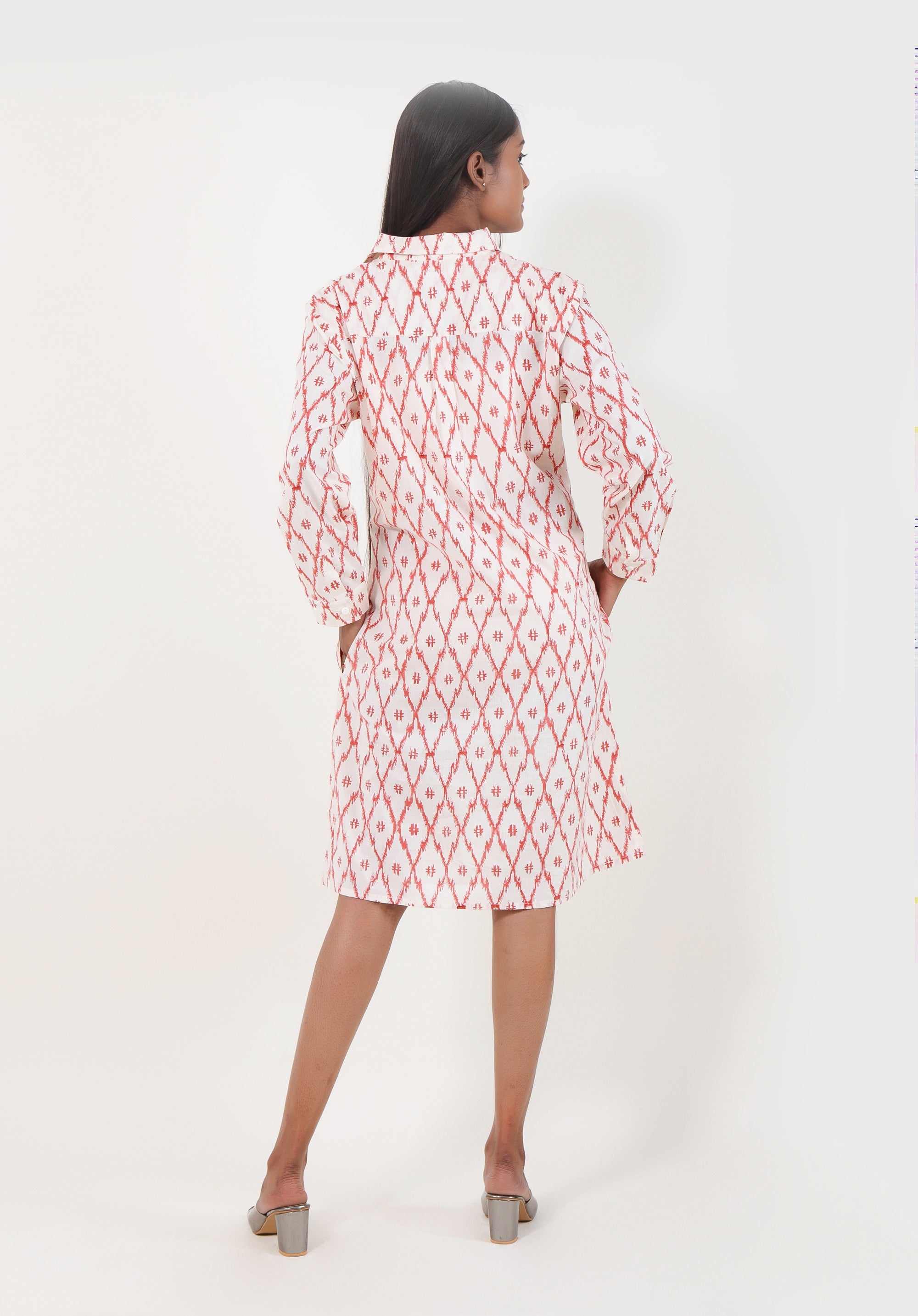 Women Printed dress Kris Shirt dress ikkat Red