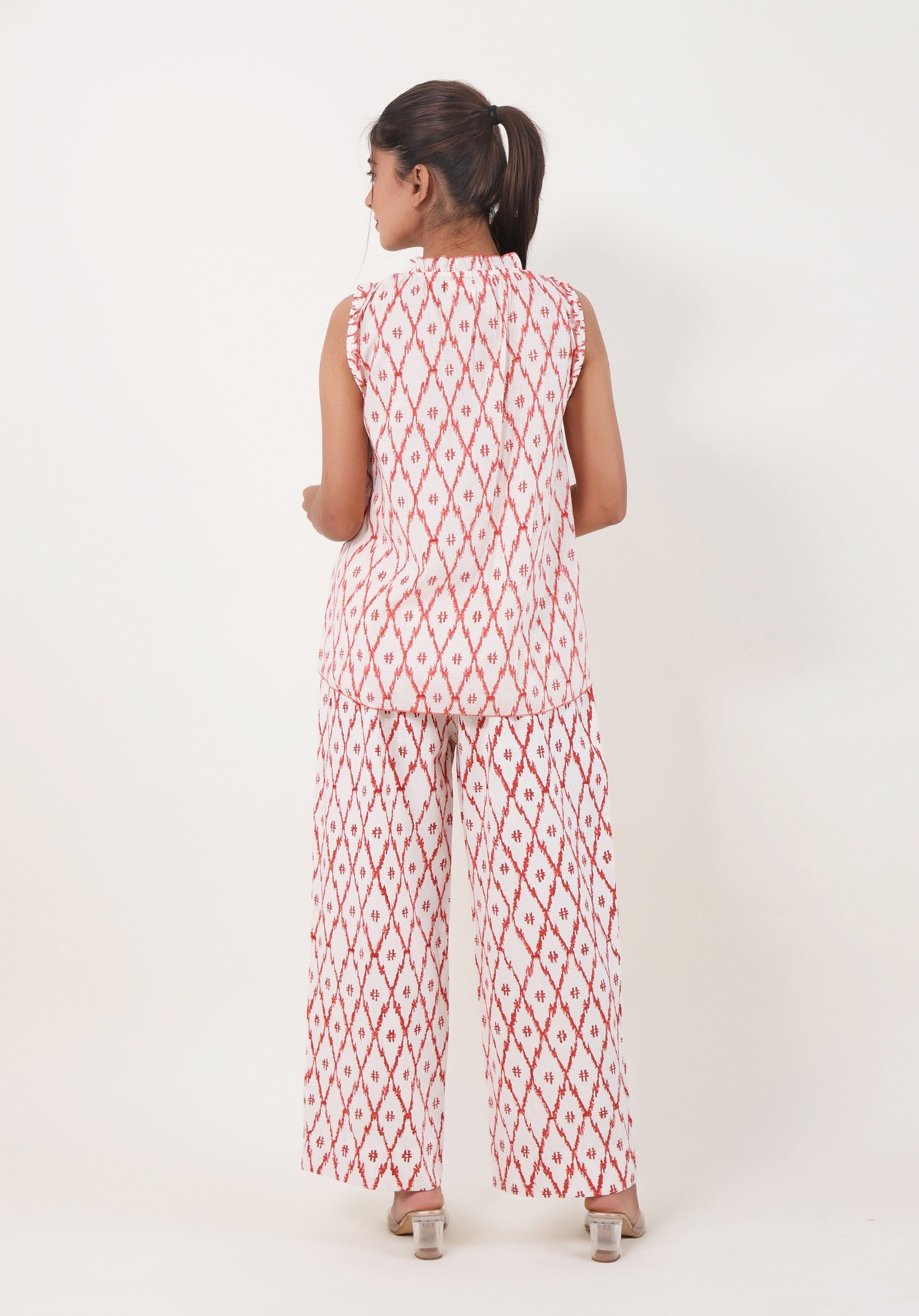 Women Printed Co-ord Set Ikkat Red