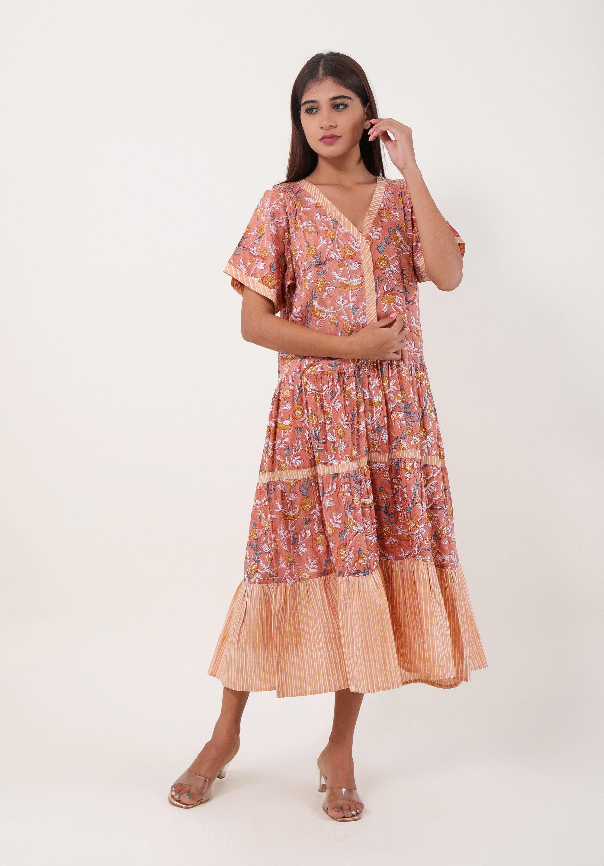 Women Block Printed dress Mahe Bird