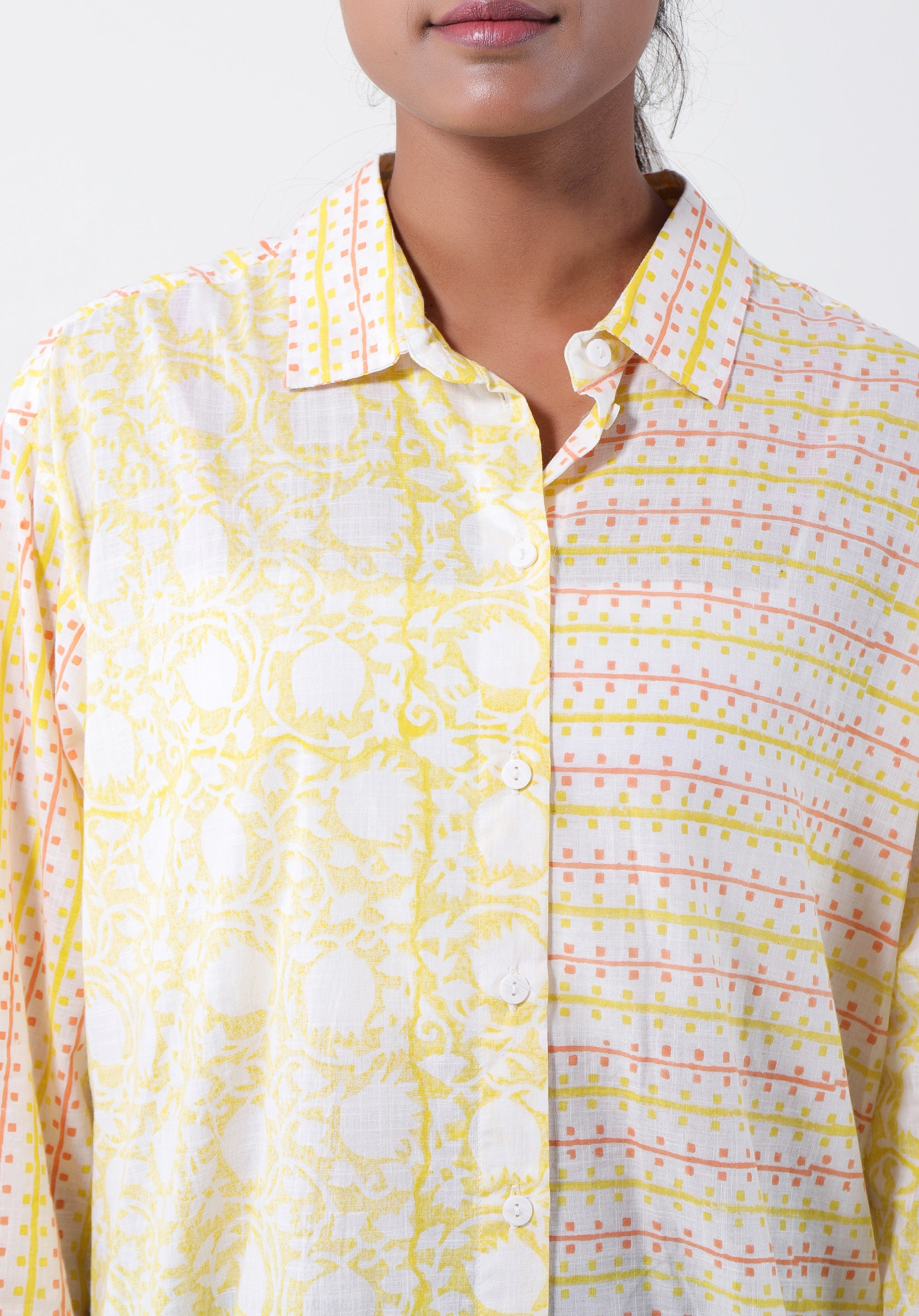 Women Block printed Piyu Oversized shirt Lily Yellow