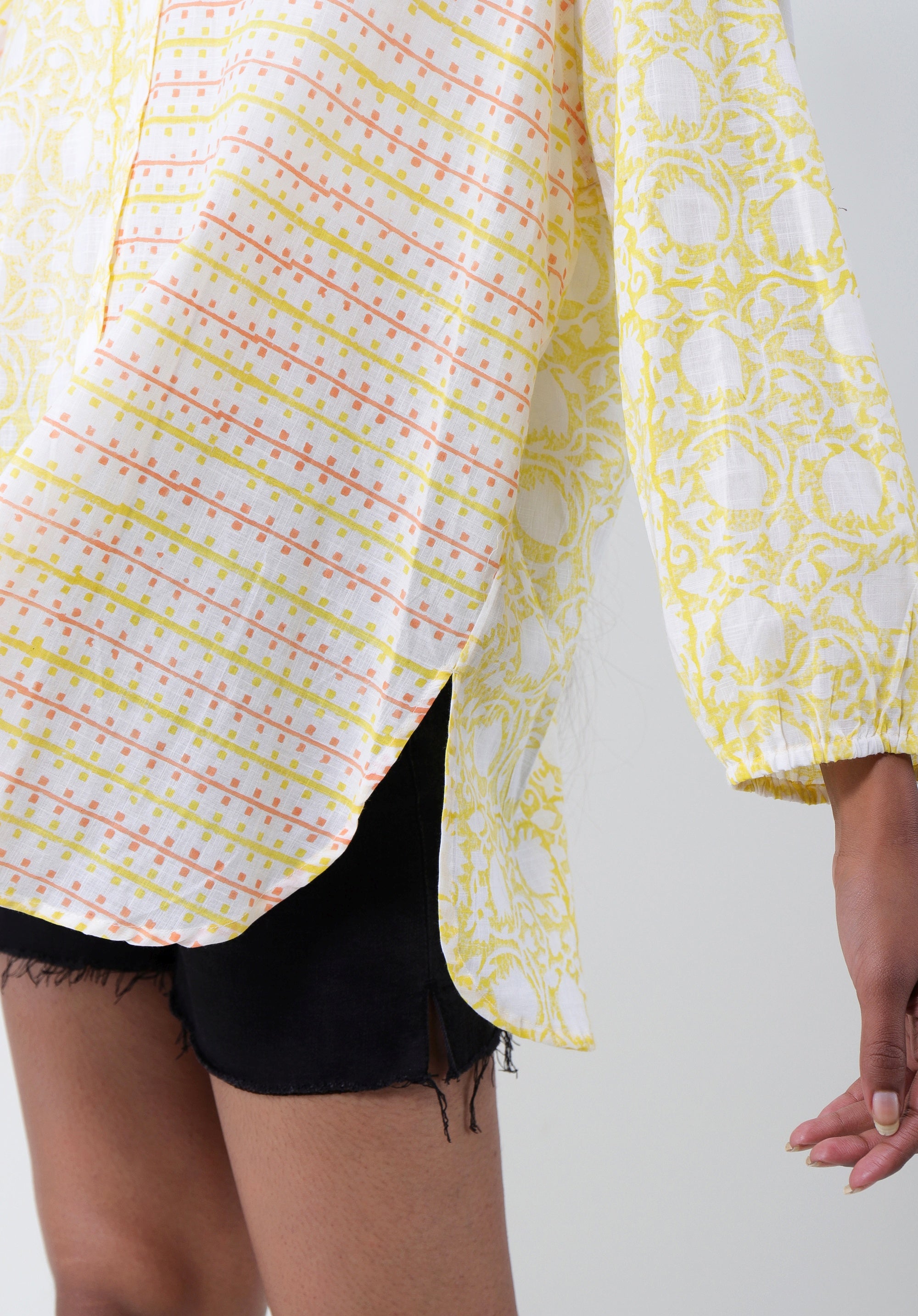 Women Block printed Piyu Oversized shirt Lily Yellow