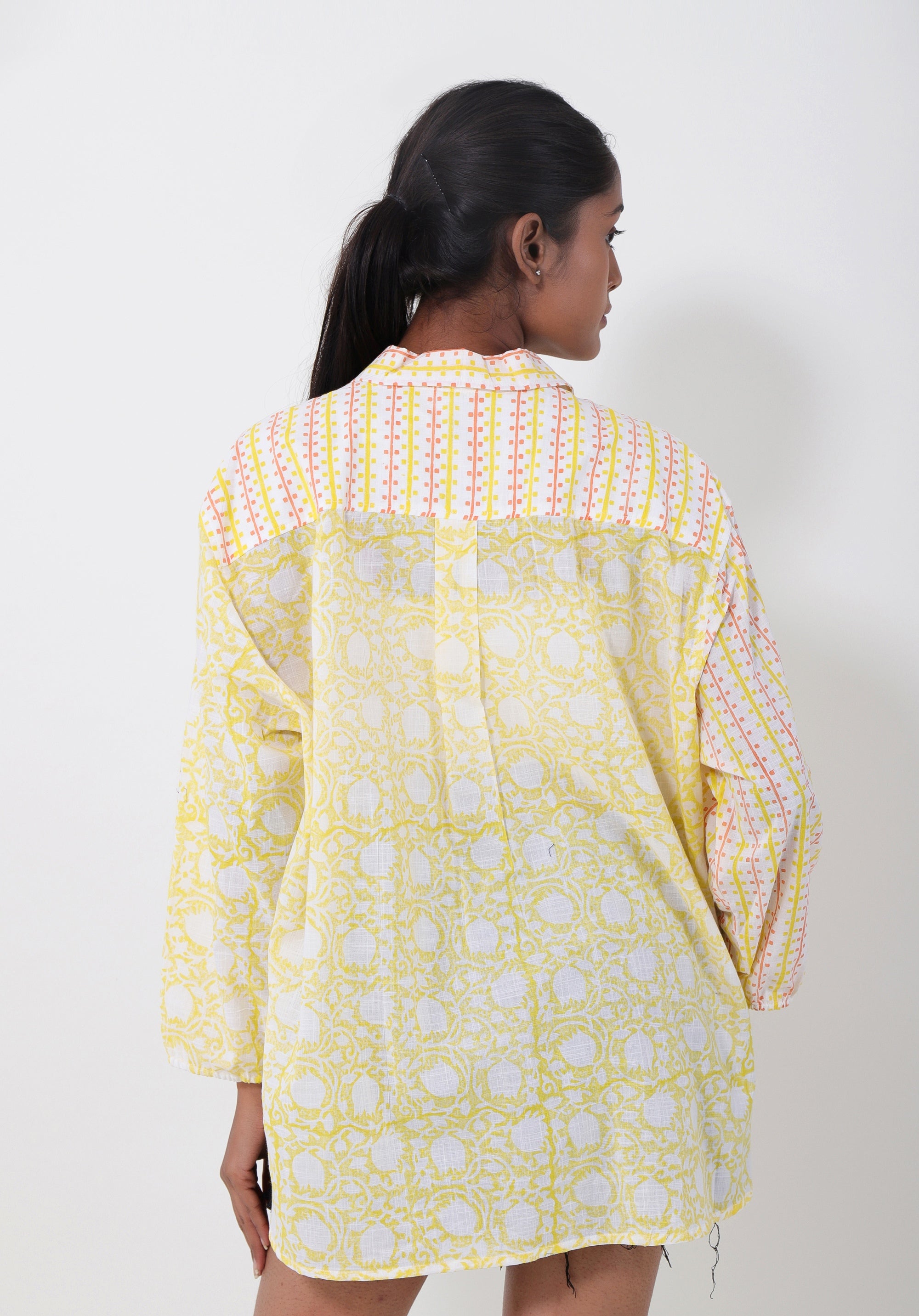 Women Block printed Piyu Oversized shirt Lily Yellow