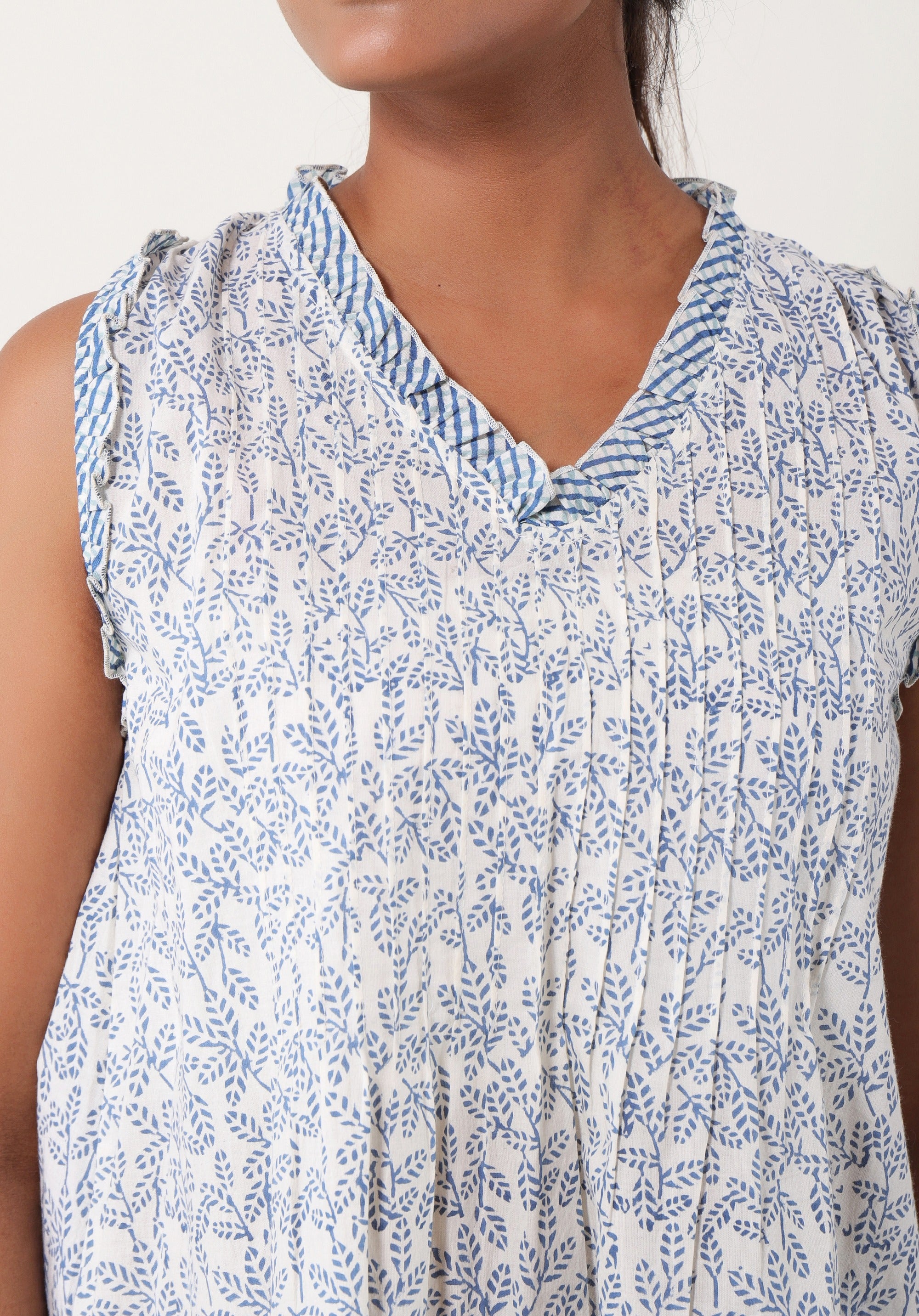 Women Block printed Rama Blouson Top June Blue