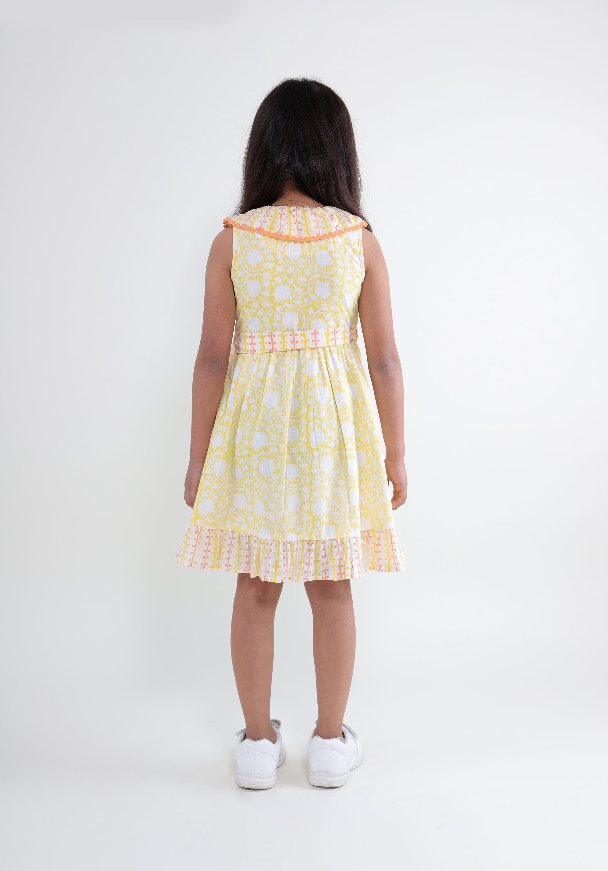 Girl's Block printed Dress Garima Lily Yellow