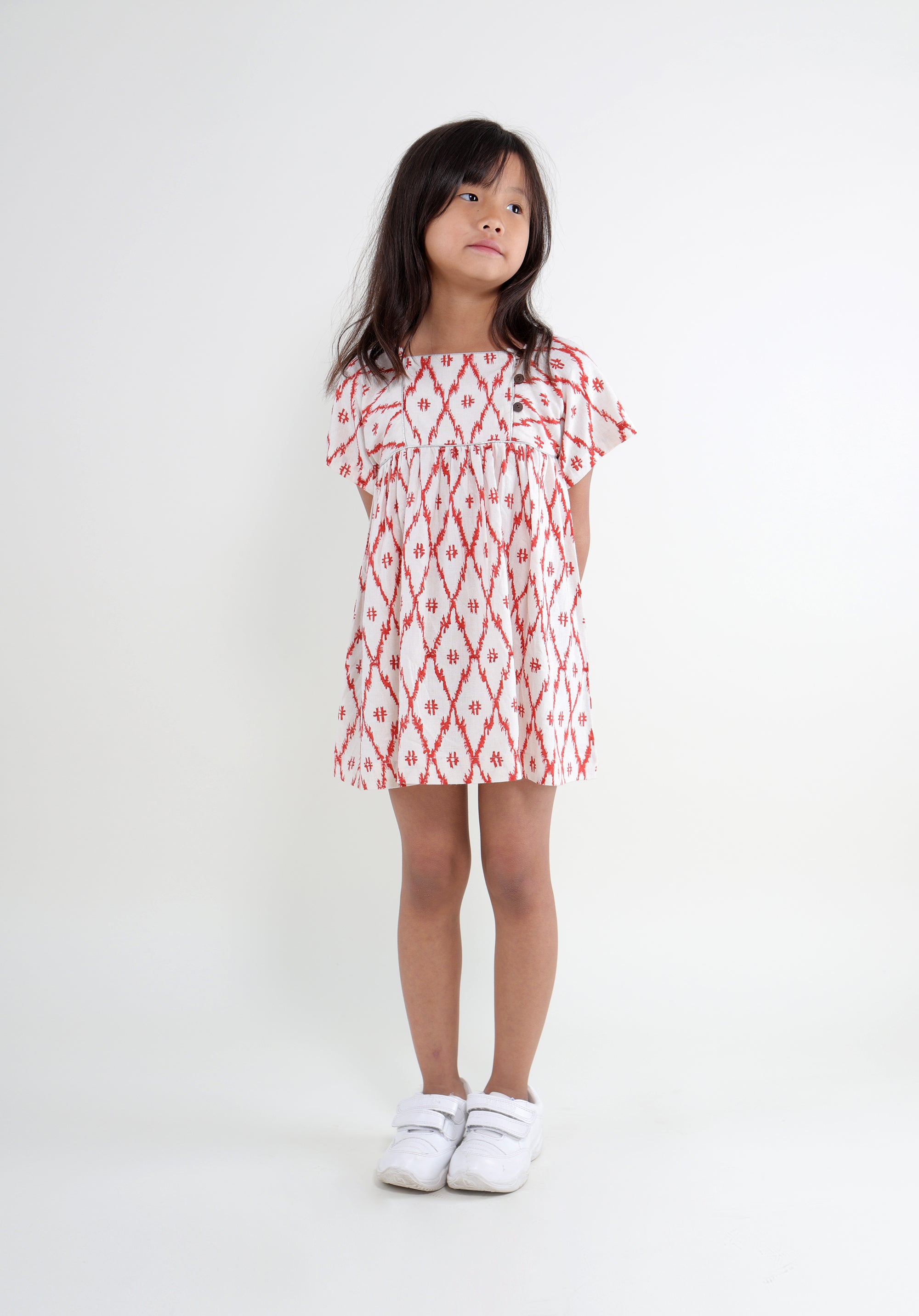 Girl's Block printed Dress Lila Ikkat Red