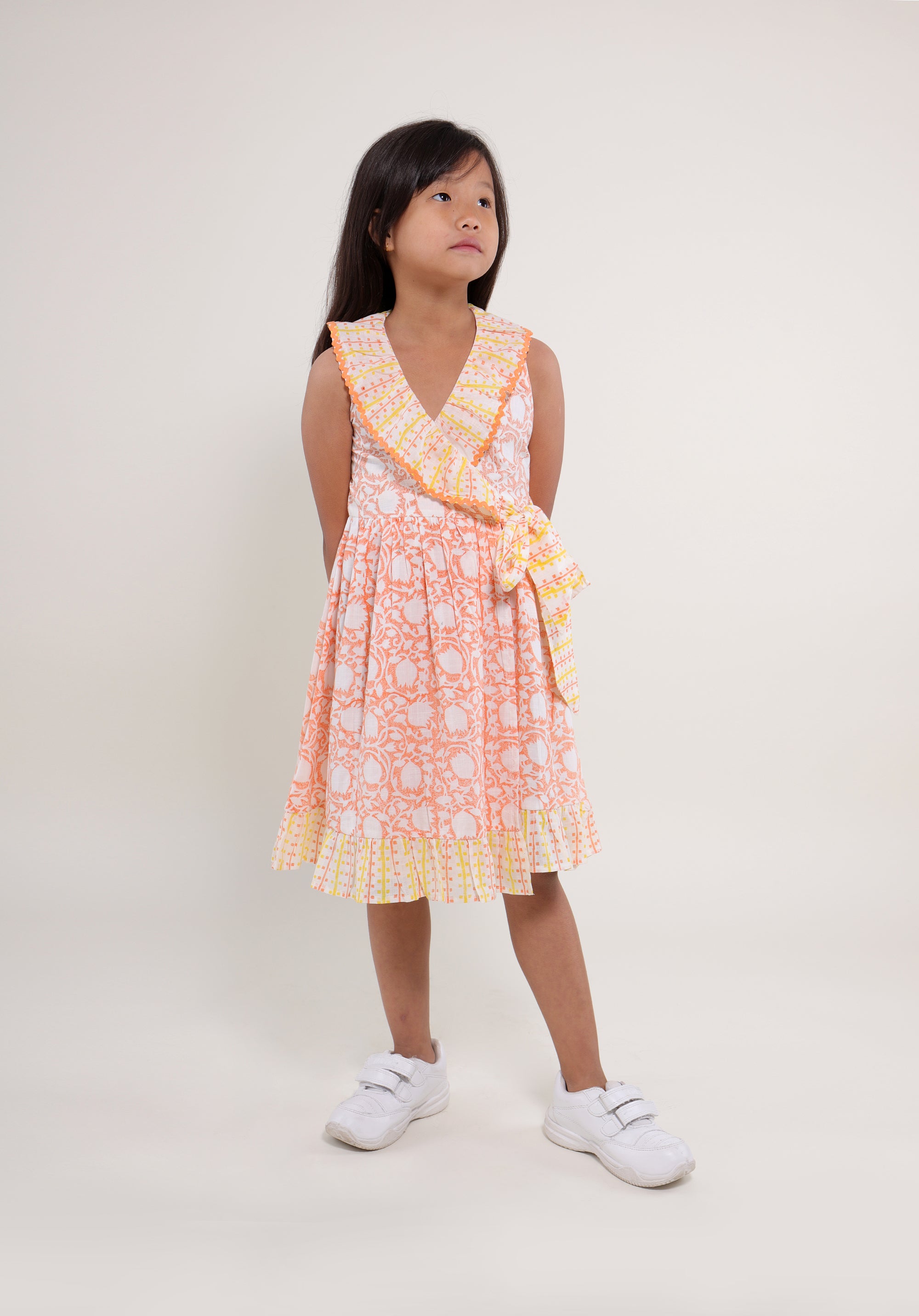 Girl's Block printed Dress Garima Lily Peach