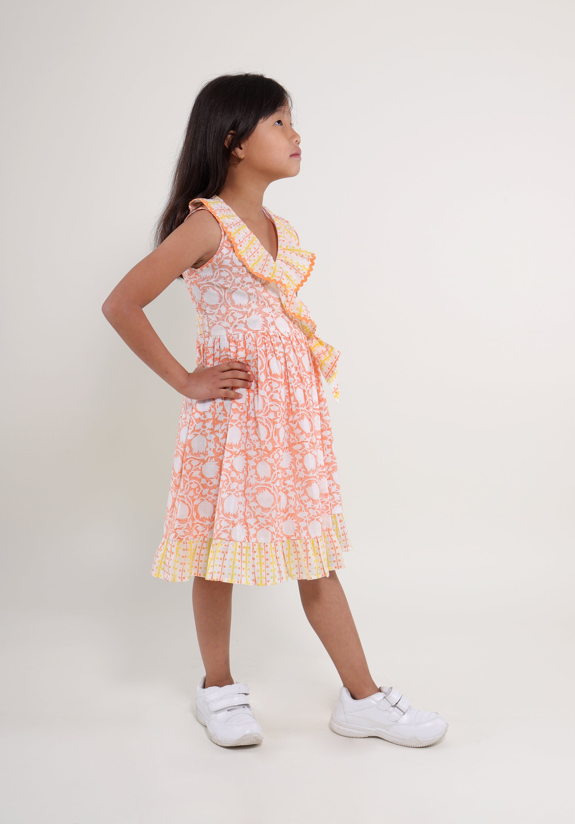 Girl's Block printed Dress Garima Lily Peach
