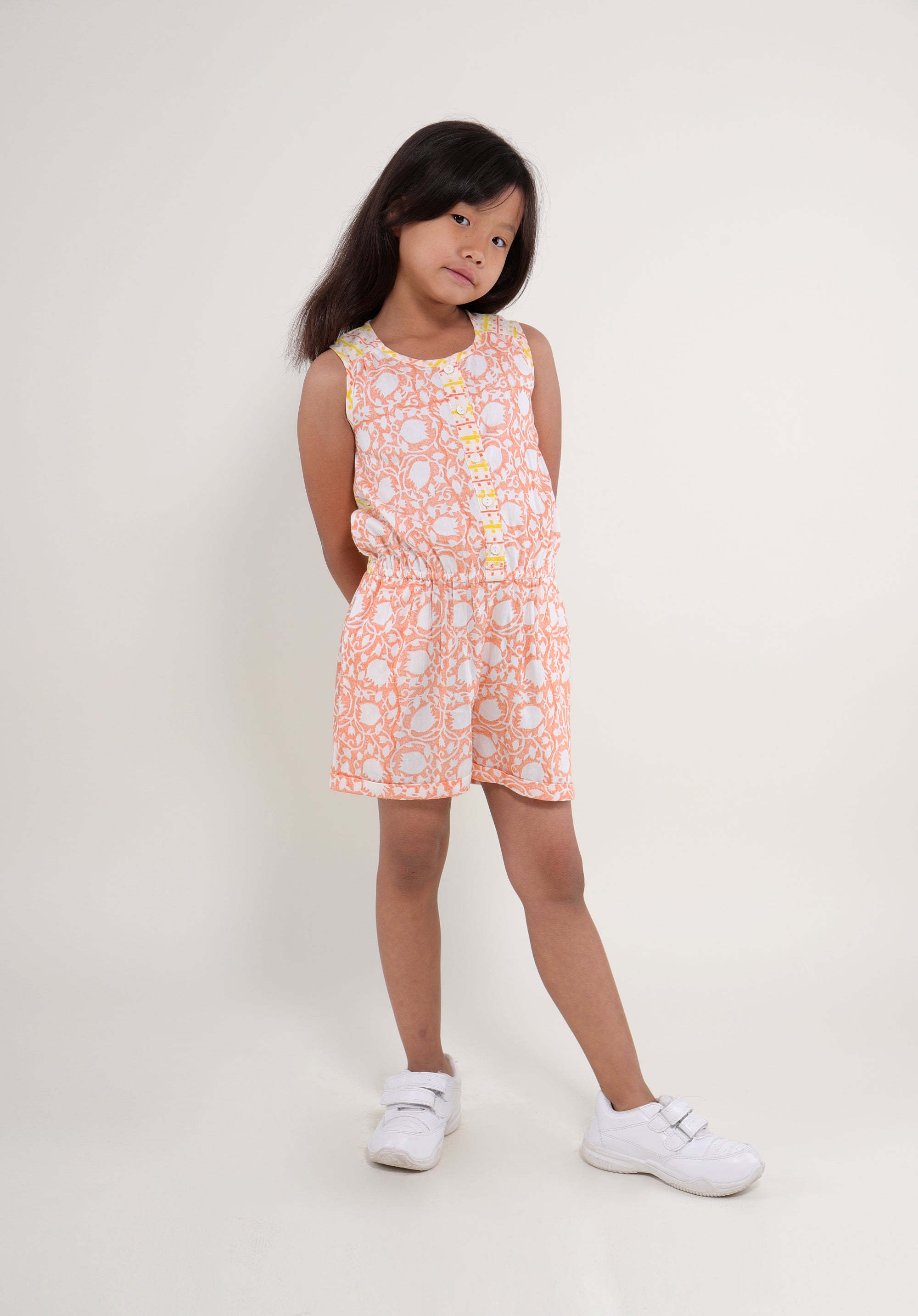 Girl's Block printed Playsuit Molly Lily Peach