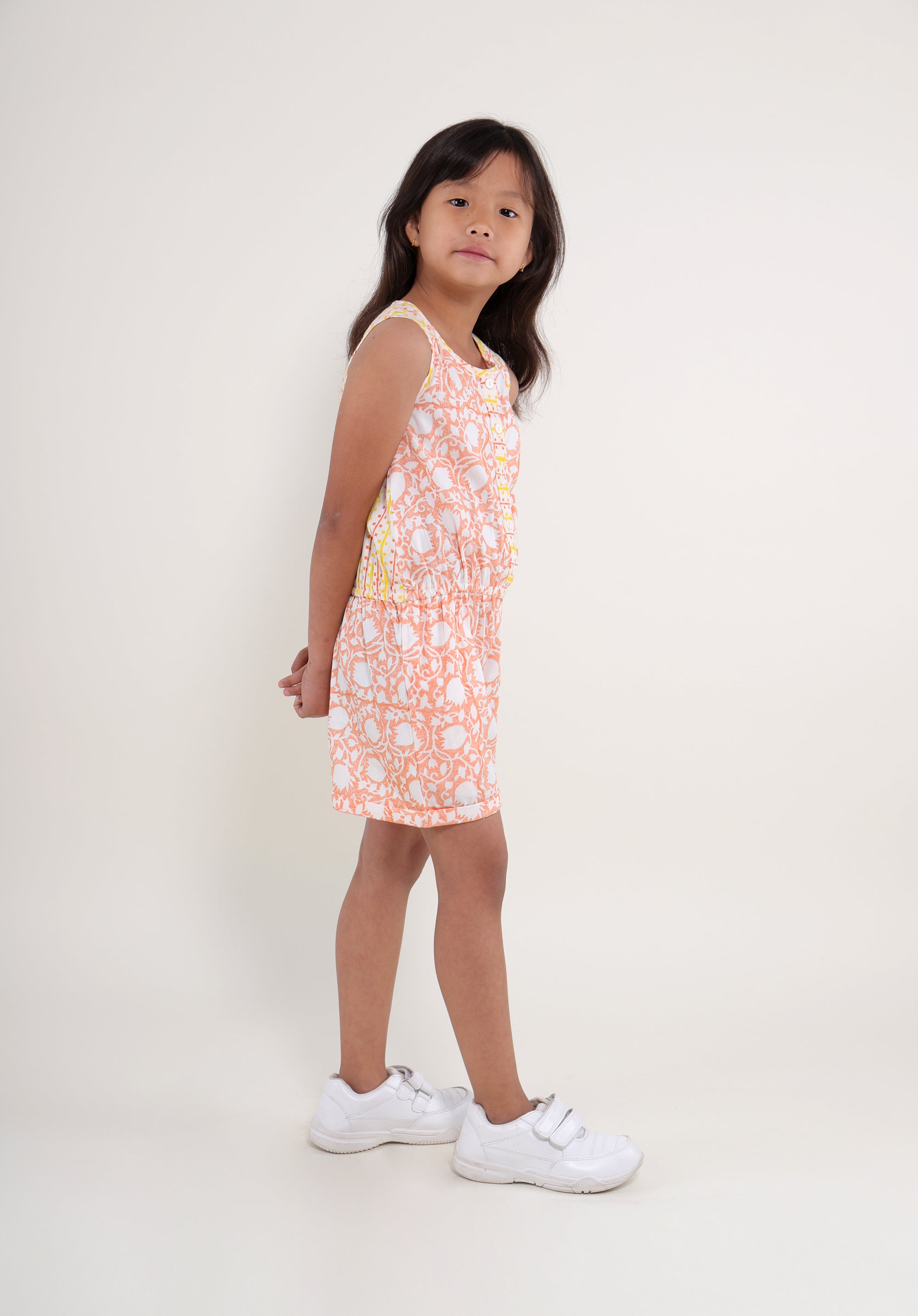 Girl's Block printed Playsuit Molly Lily Peach