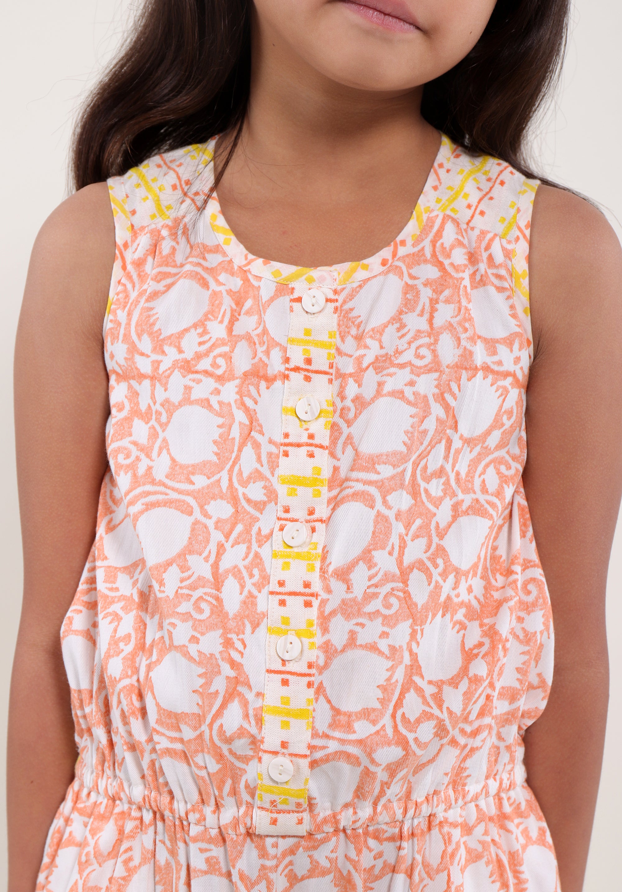 Girl's Block printed Playsuit Molly Lily Peach