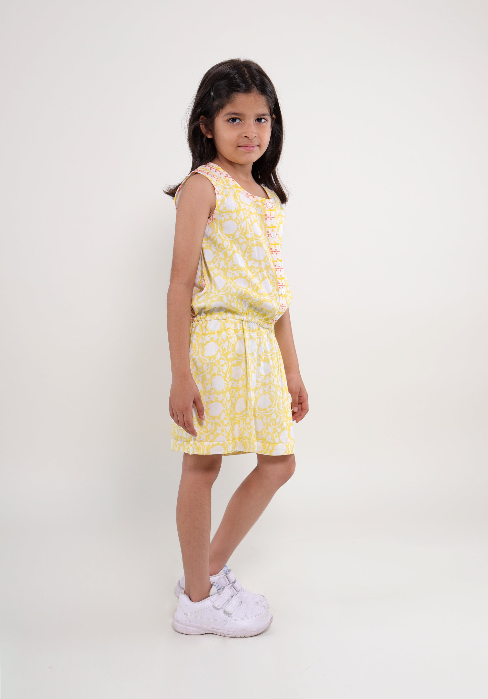 Girl's Block printed Playsuit Molly Lily Yellow