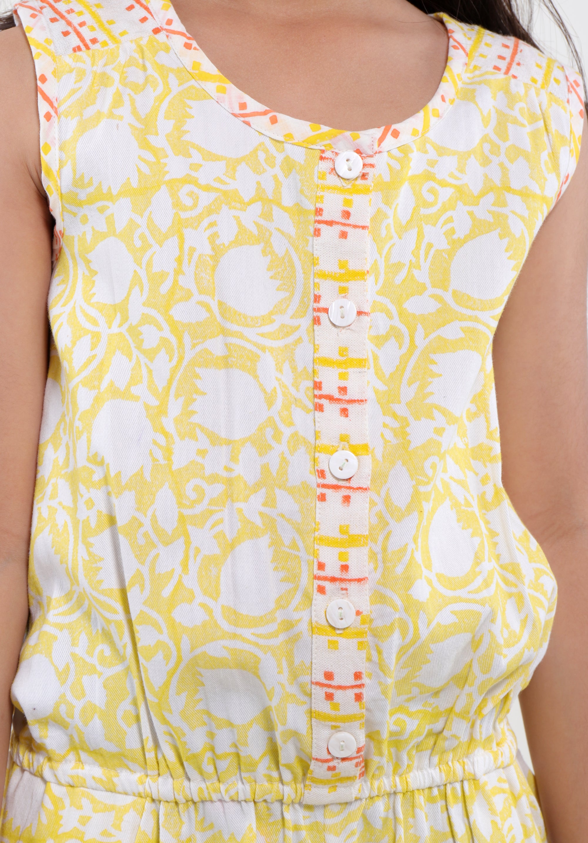 Girl's Block printed Playsuit Molly Lily Yellow