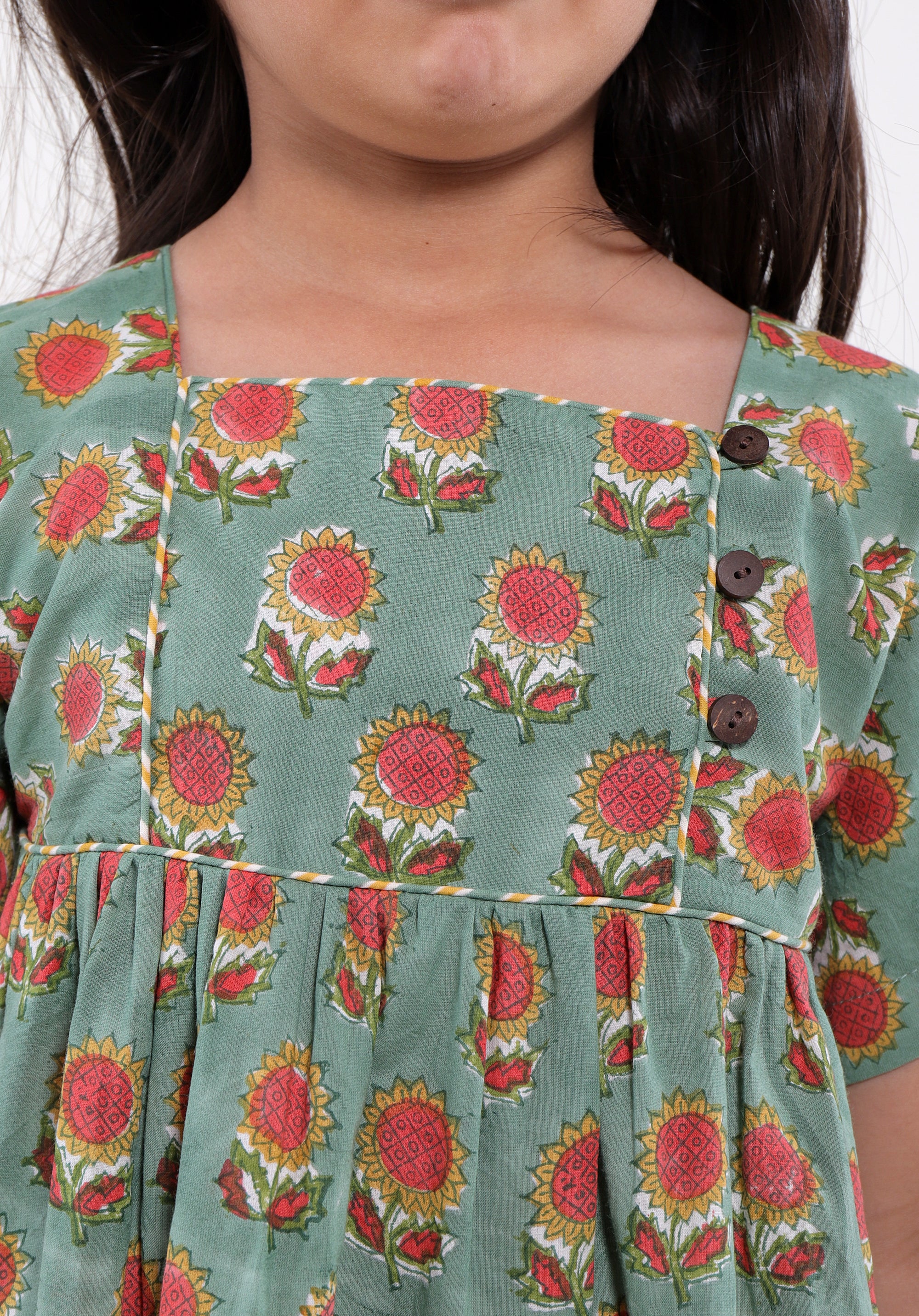 Girl's Block printed Dress Lila Sunflower Green