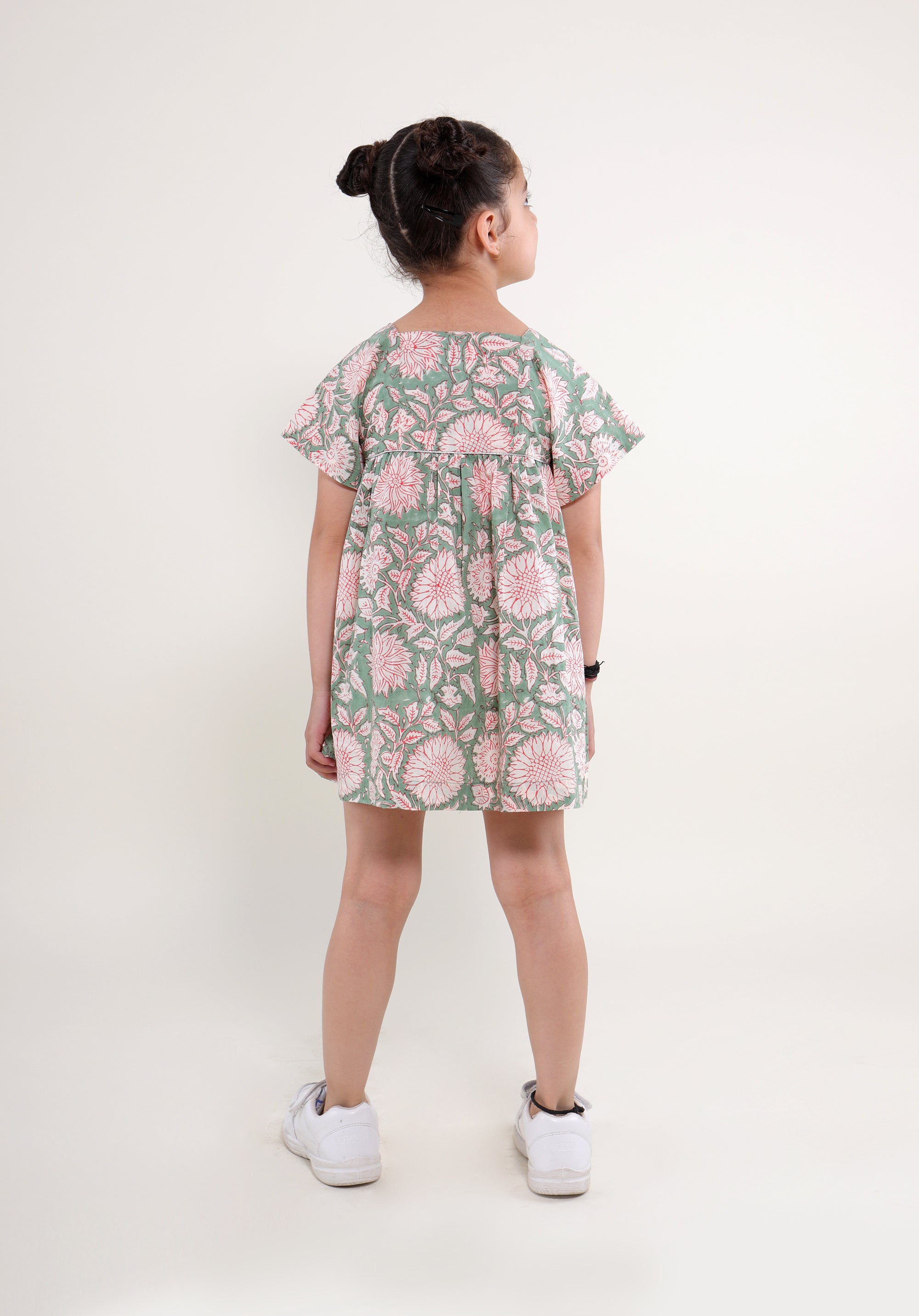 Girl's Block printed Dress Lila Floral Green