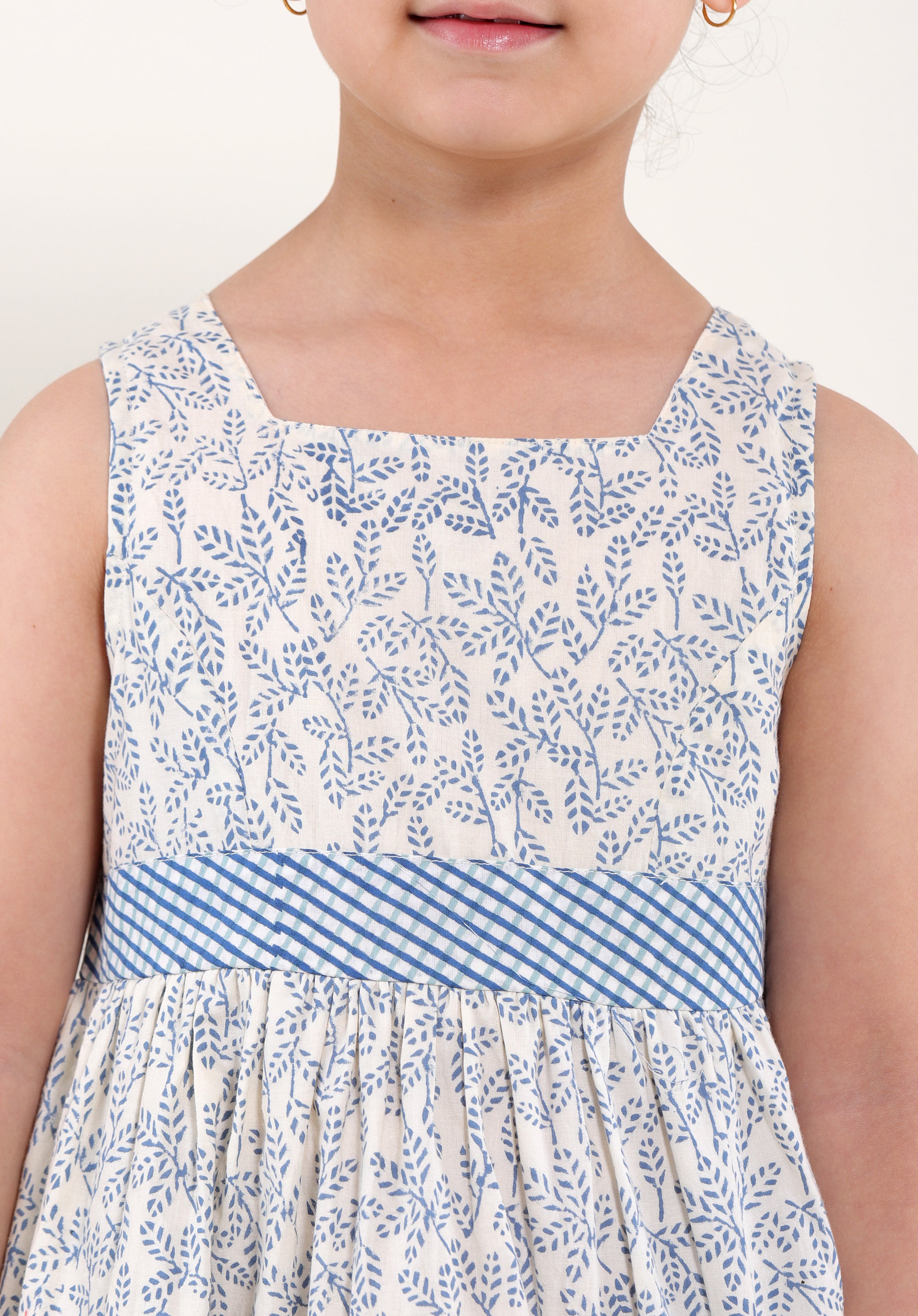 Girl's Block printed Fit and Flare Dress June Blue