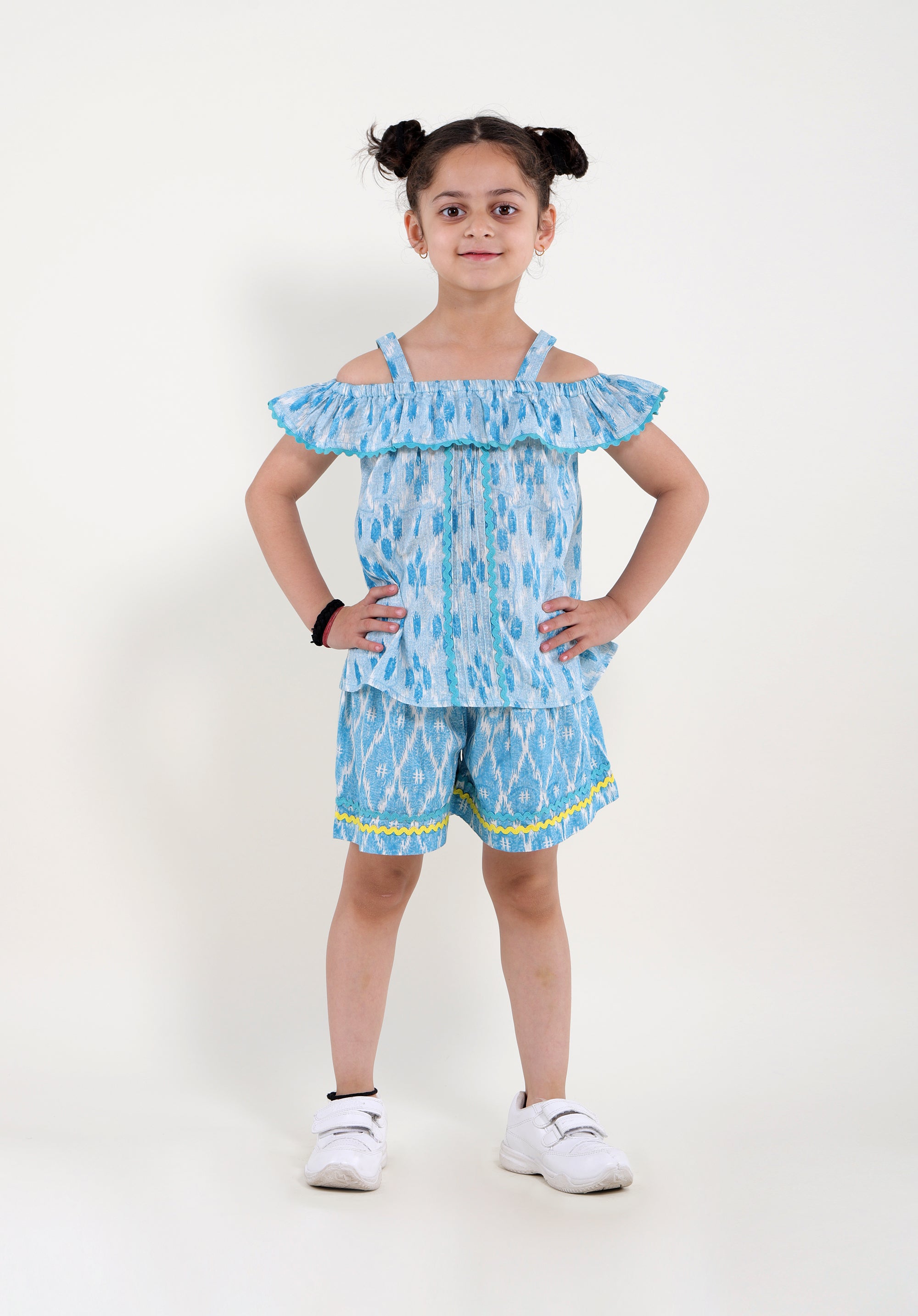Girl's Co-Ord Set Misha Top Skirt Ikkat Kantha Blue