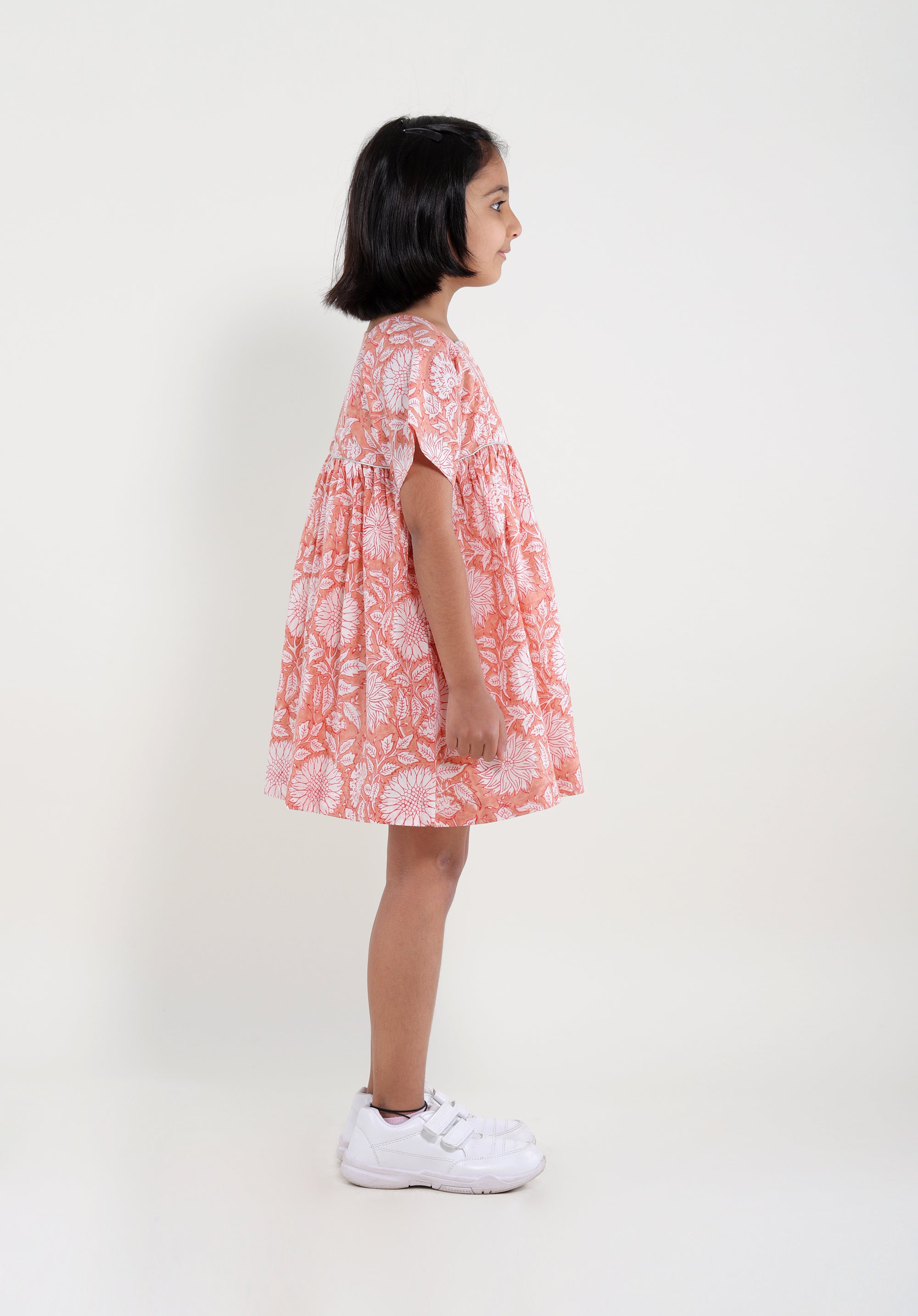 Girl's Block printed Dress Lila Floral Peach