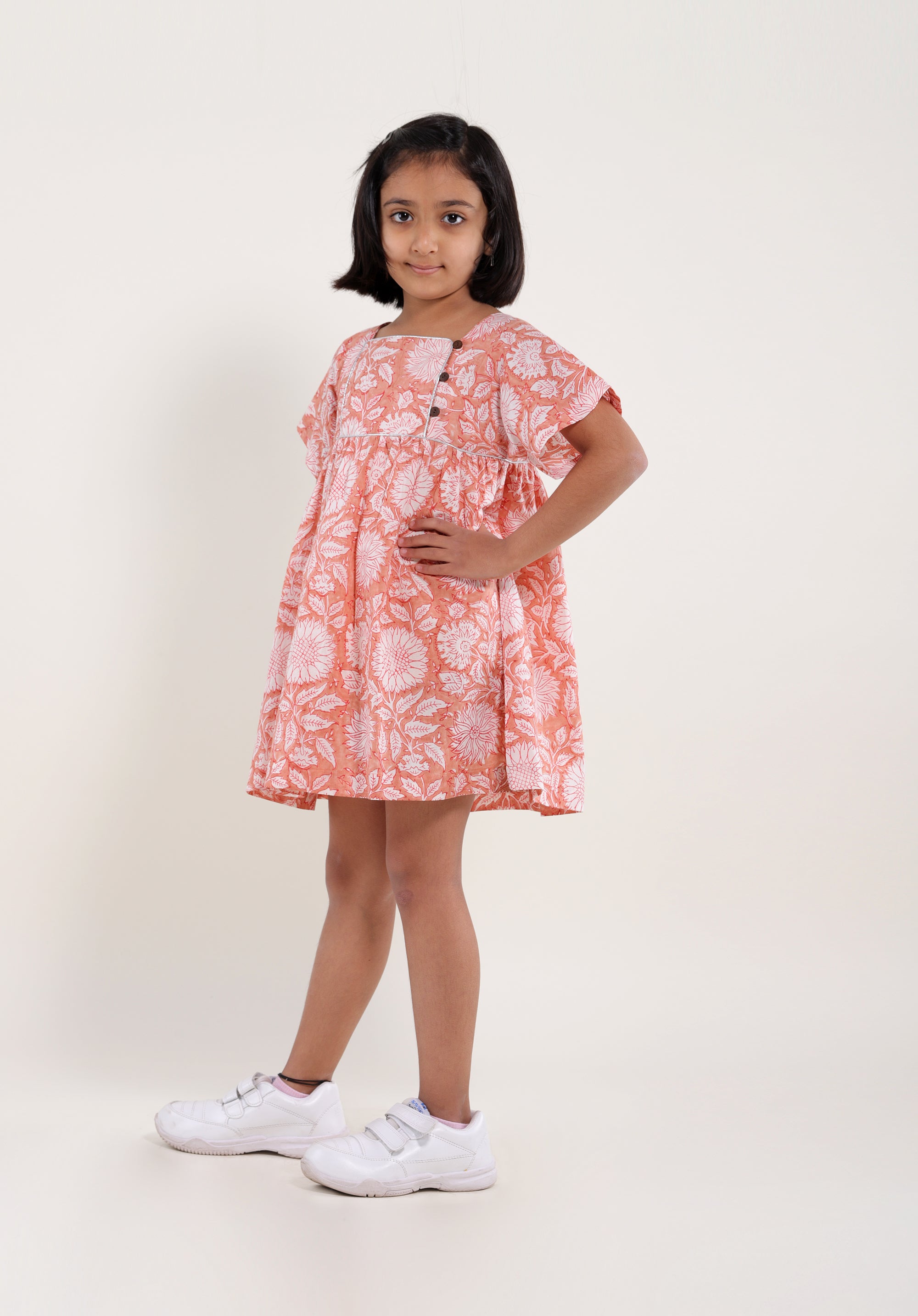 Girl's Block printed Dress Lila Floral Peach