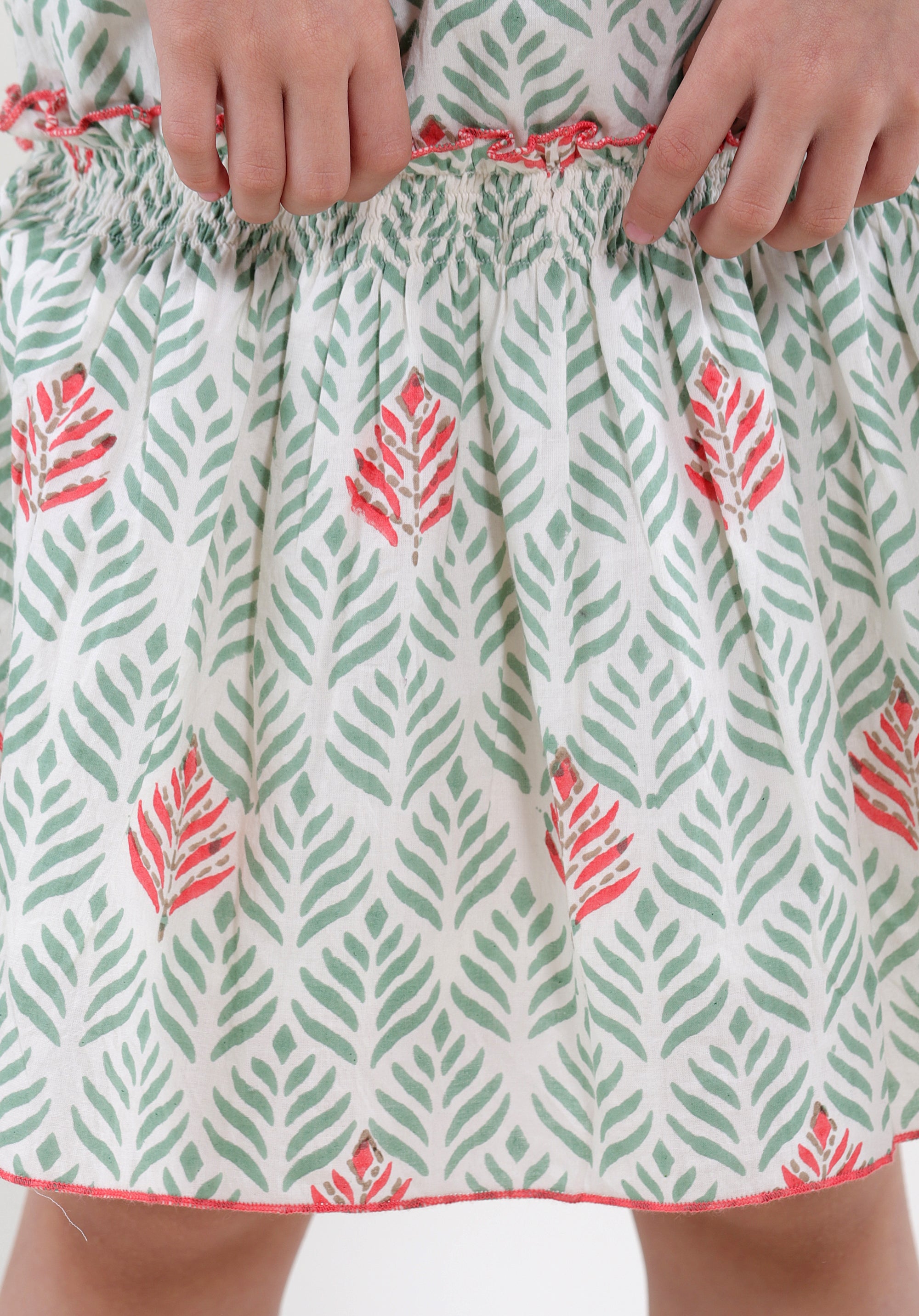 Girl's Block printed Dress Mary Leaf Green