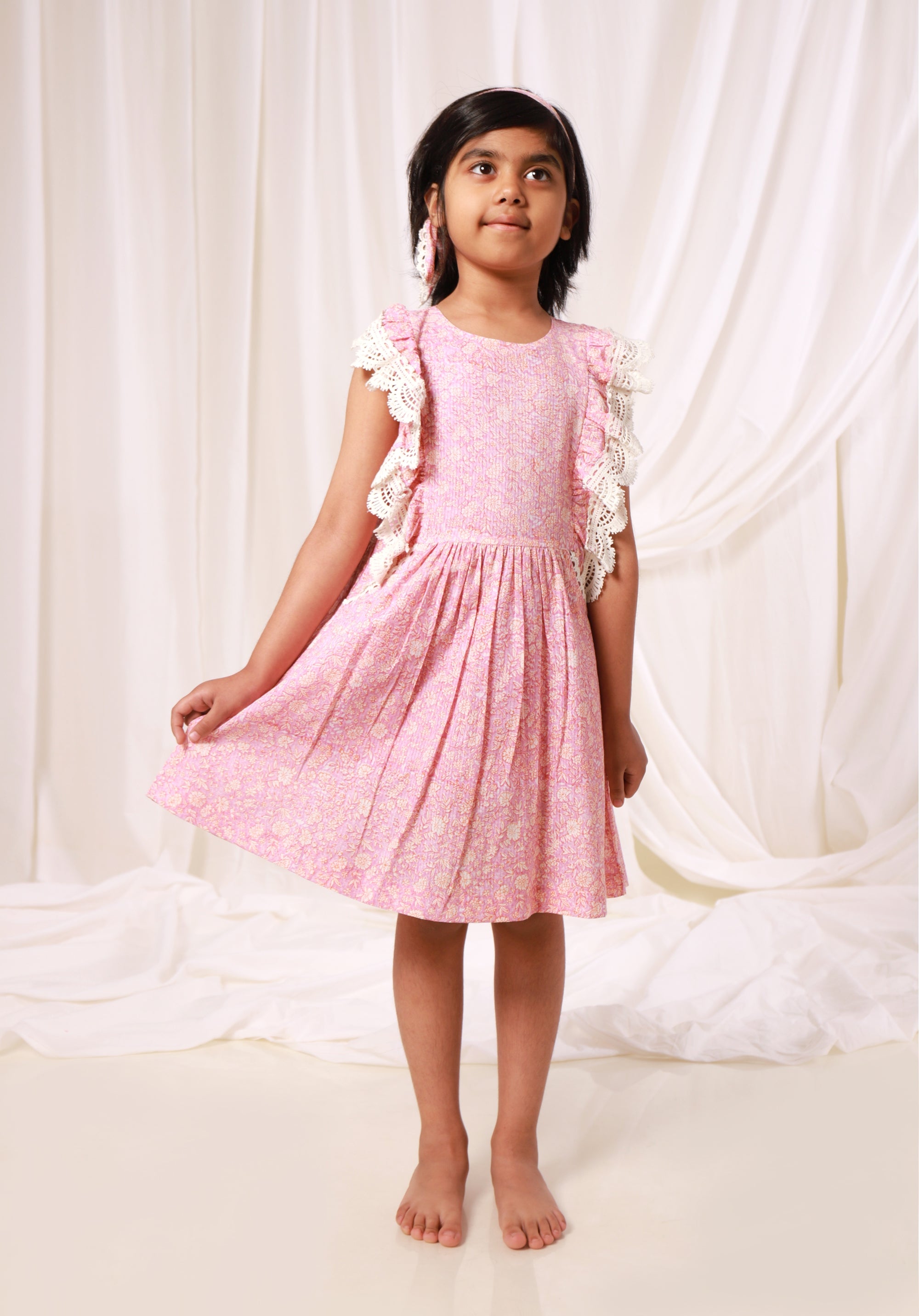 Block printed Girl's Dress Charu Liberty Pink