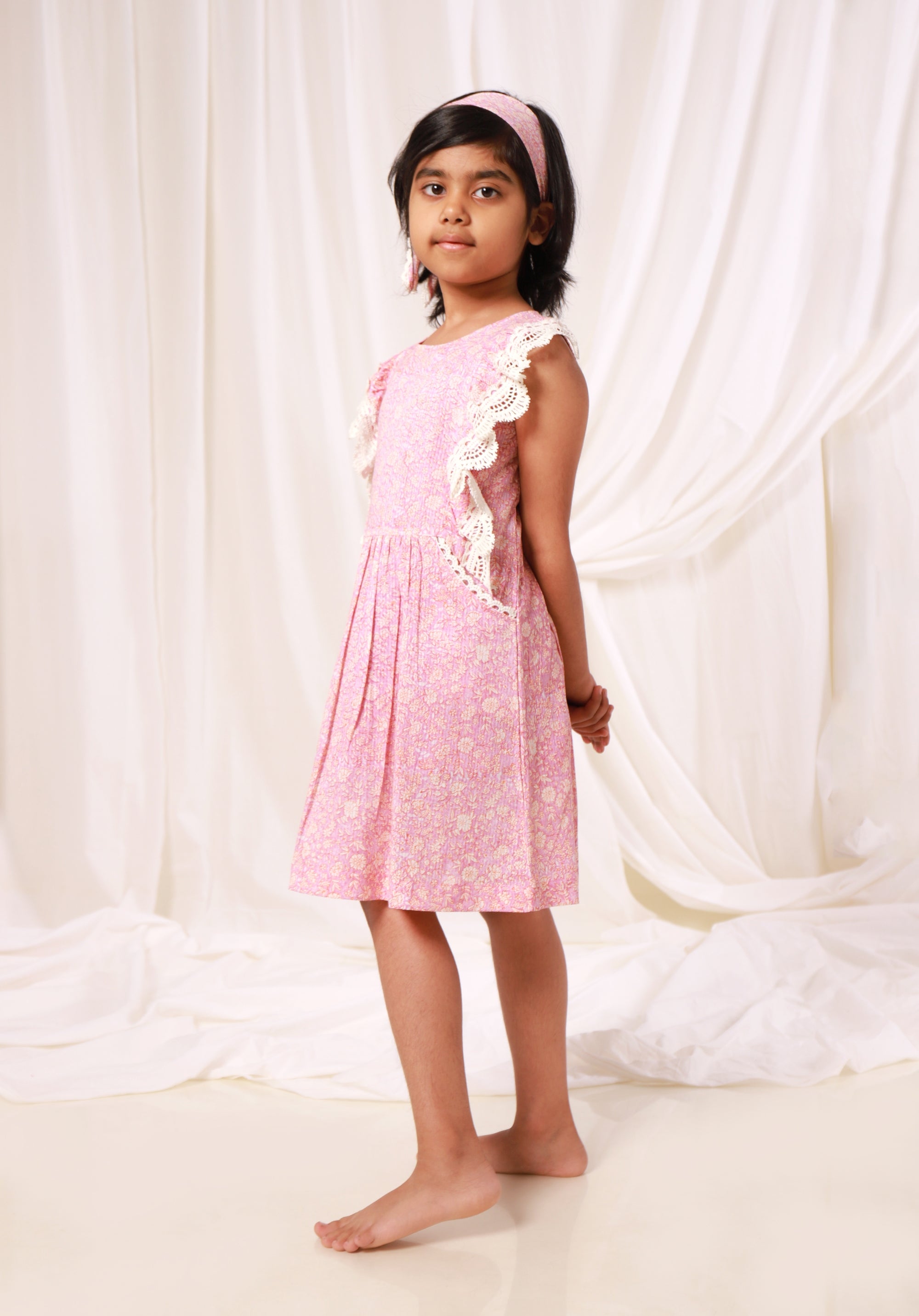 Block printed Girl's Dress Charu Liberty Pink