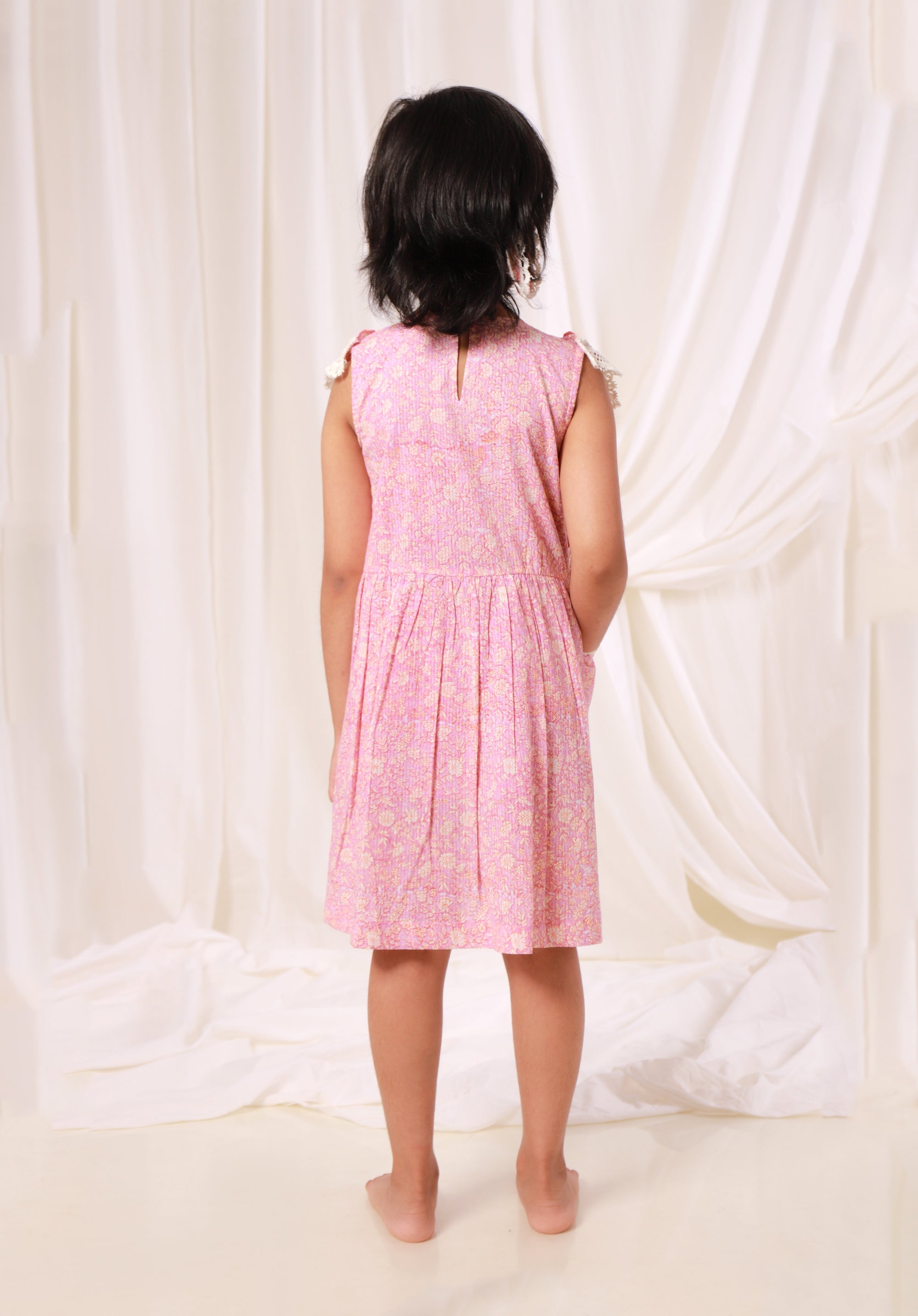 Block printed Girl's Dress Charu Liberty Pink