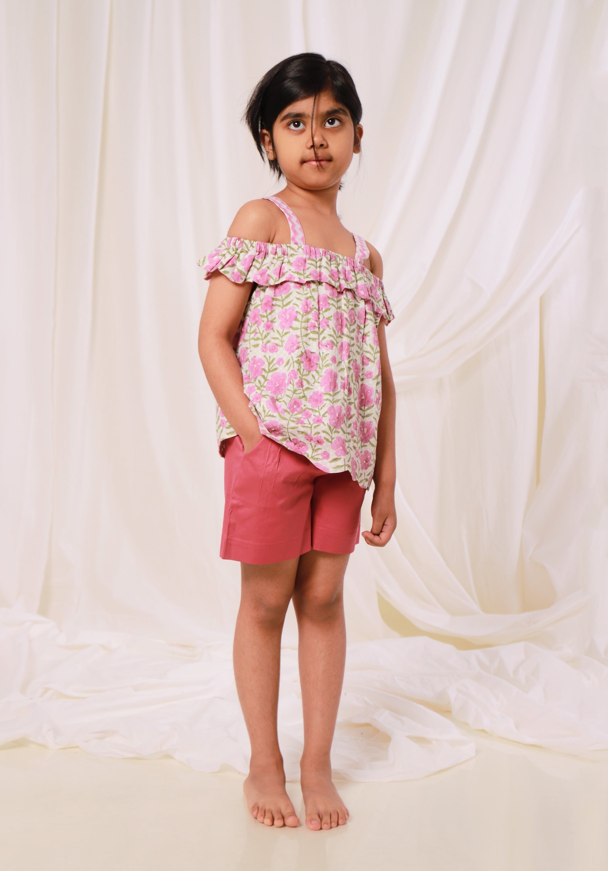 Girl's Block printed Top Misha Floral Pink