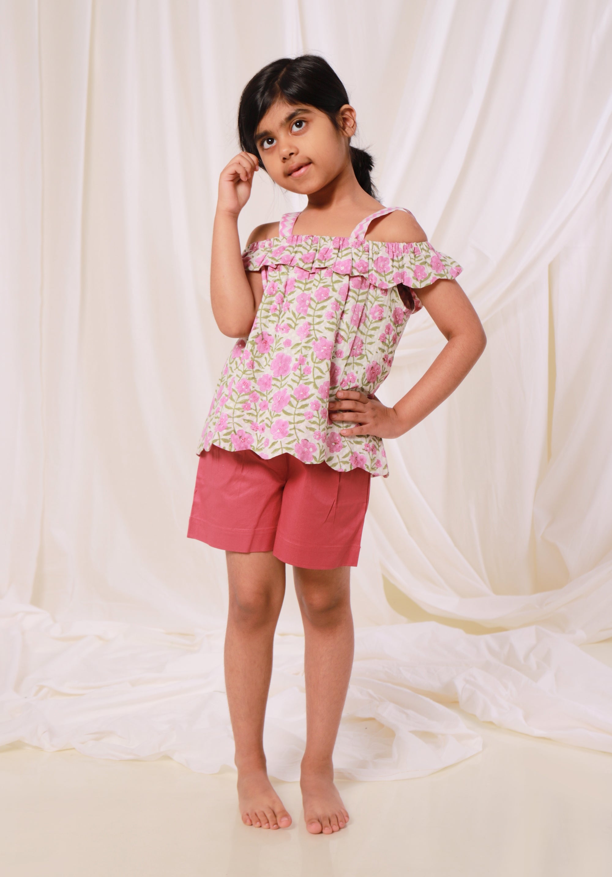 Girl's Block printed Top Misha Floral Pink