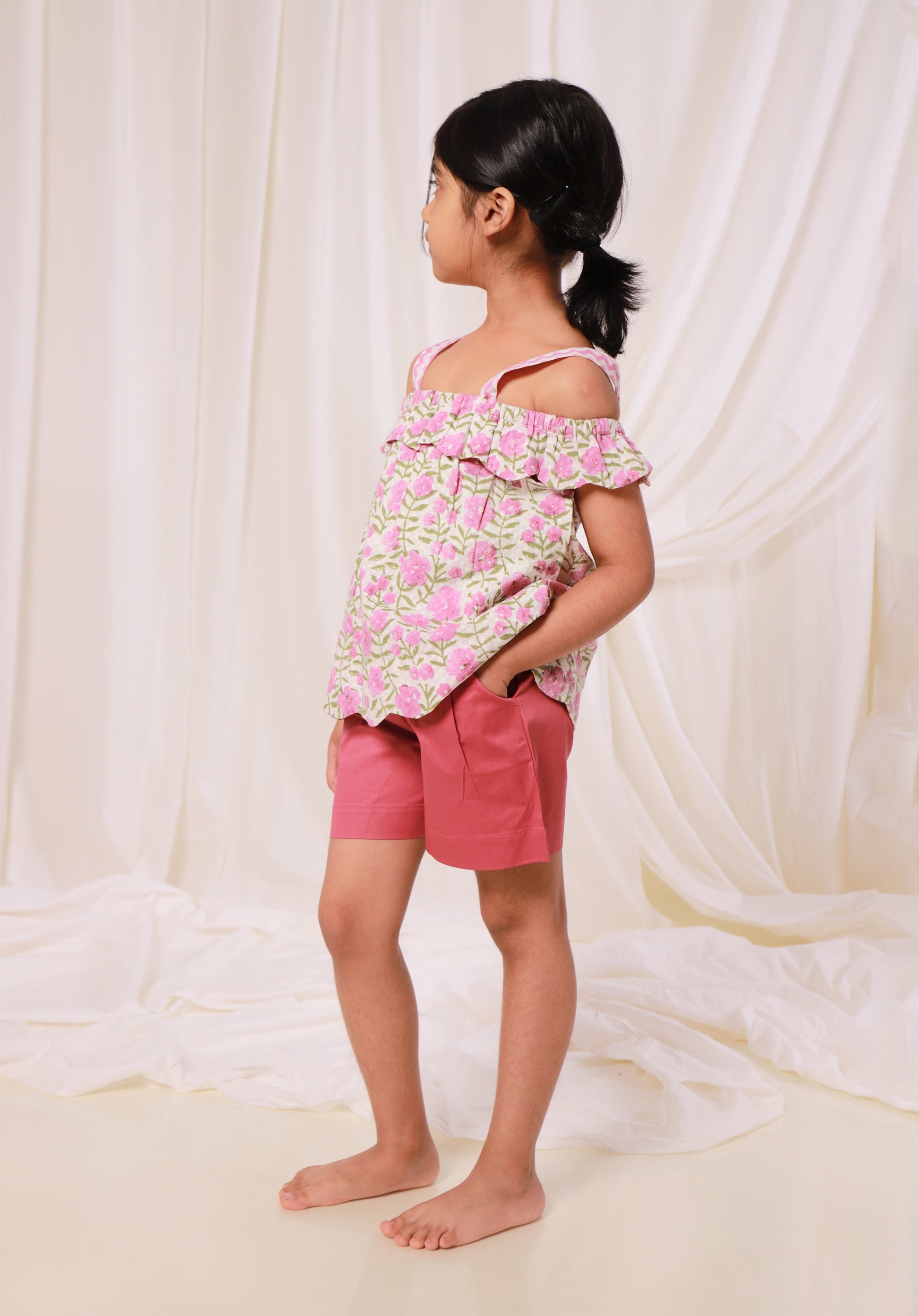 Girl's Block printed Top Misha Floral Pink