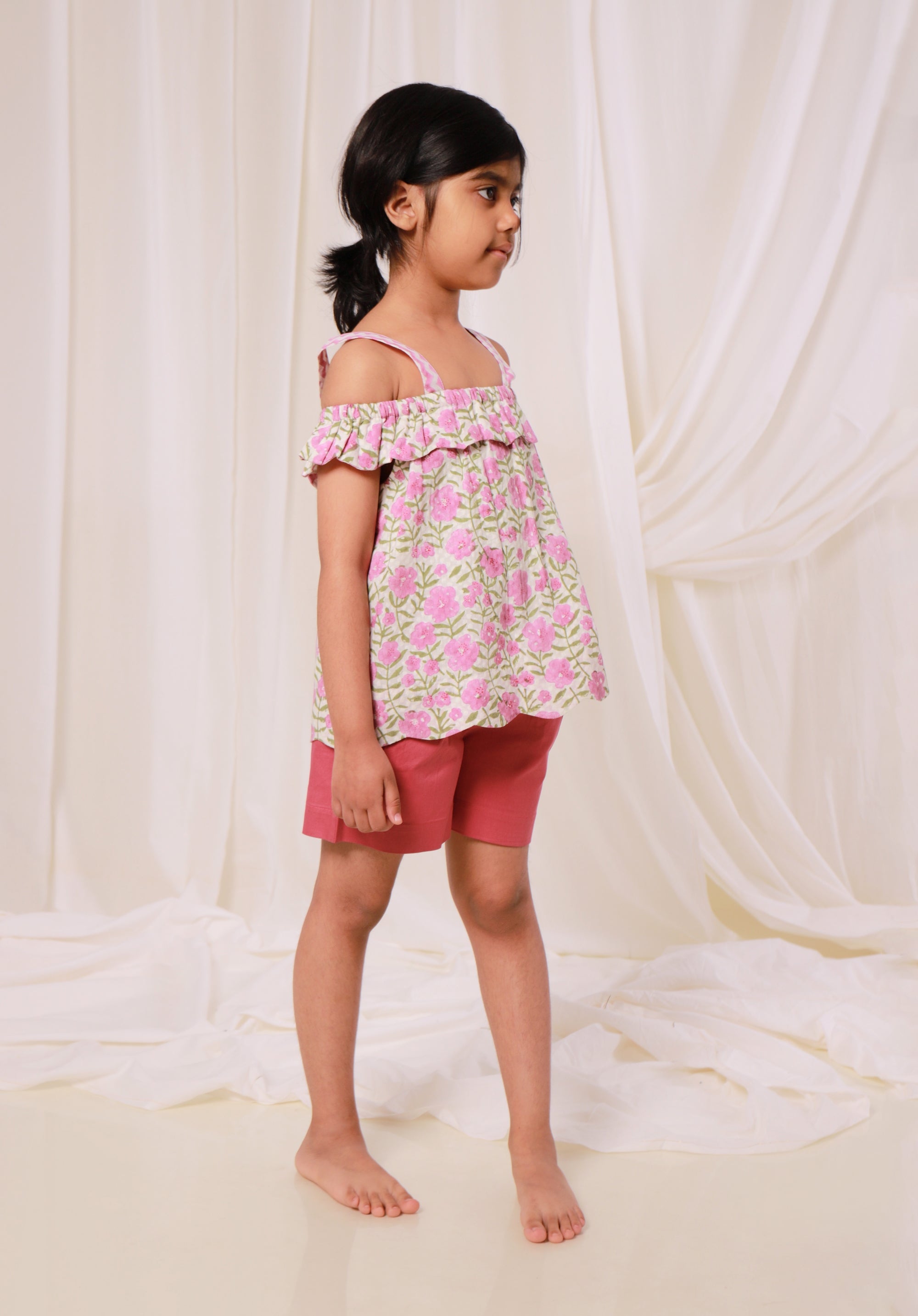 Girl's Block printed Top Misha Floral Pink