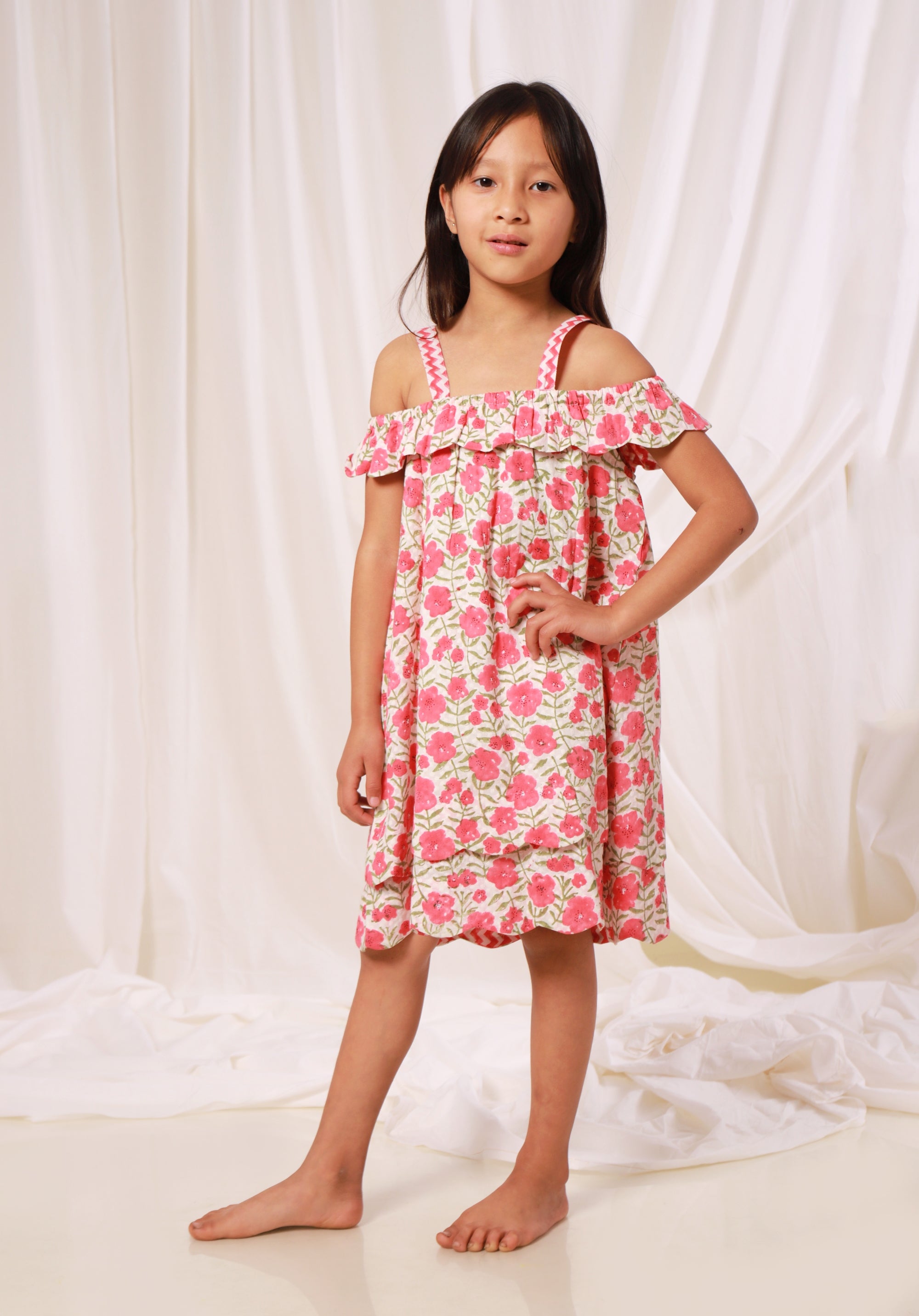 Girl's Block printed Dress Misha Floral Red