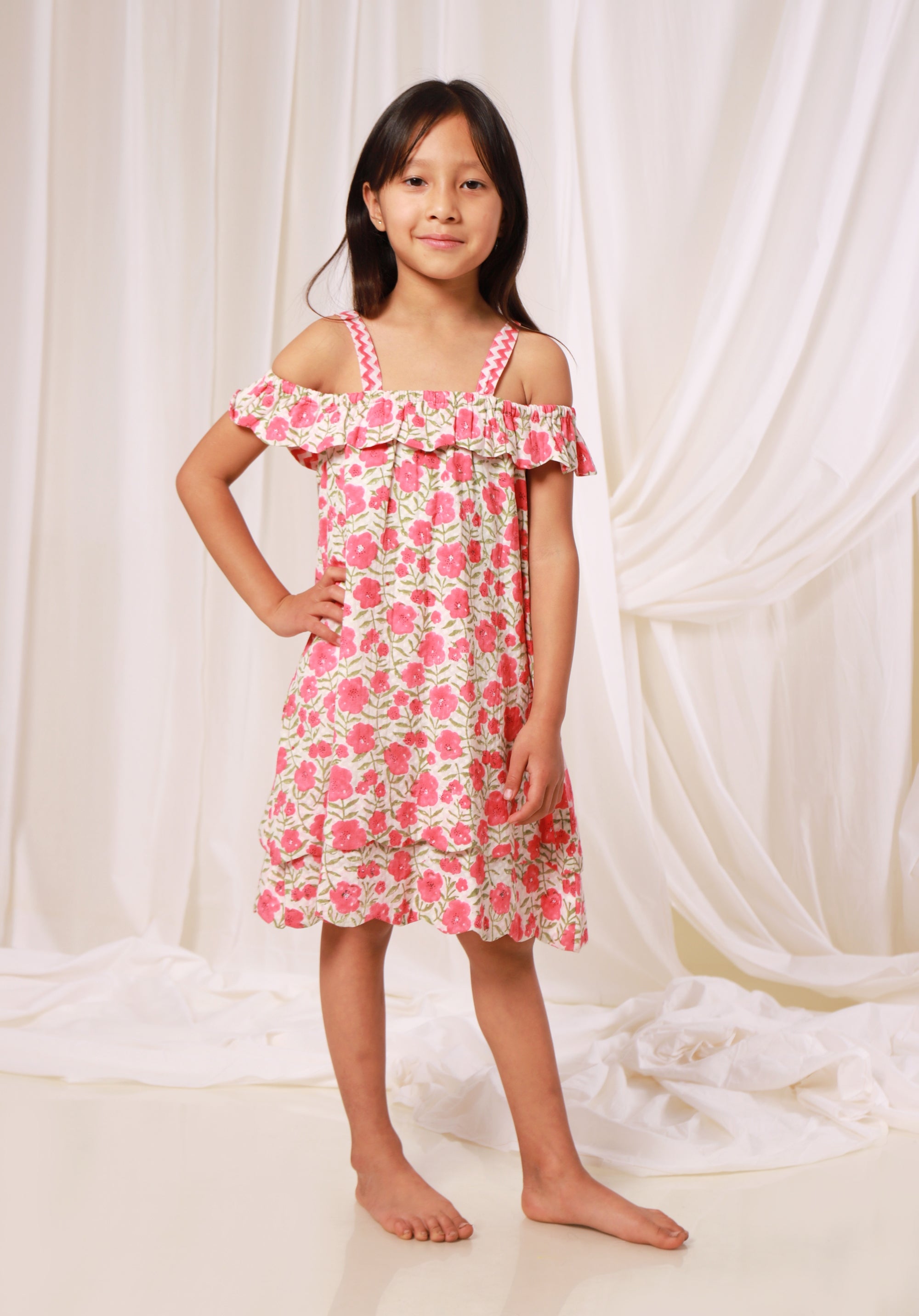 Girl's Block printed Dress Misha Floral Red